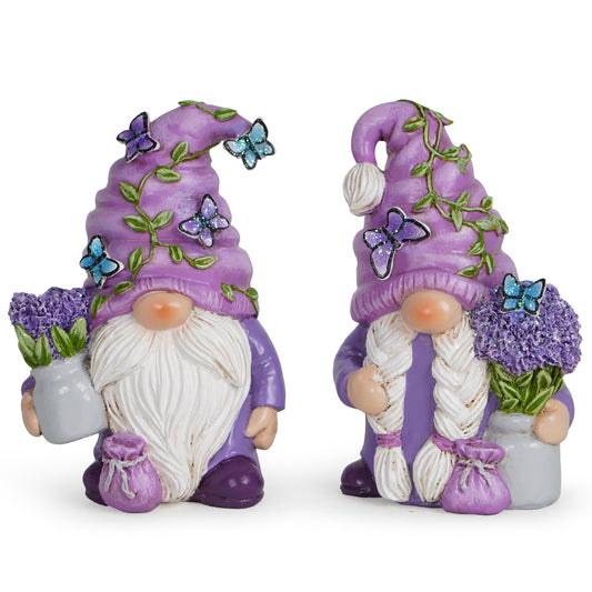 2PCS Lavender Dream Gnome Set - Purple Fragrance Wonderland Journey Spring Swedish Tomte Elf Dwarf Figurines Summer Gnome Indoor Home Decor Gift (Lavender)