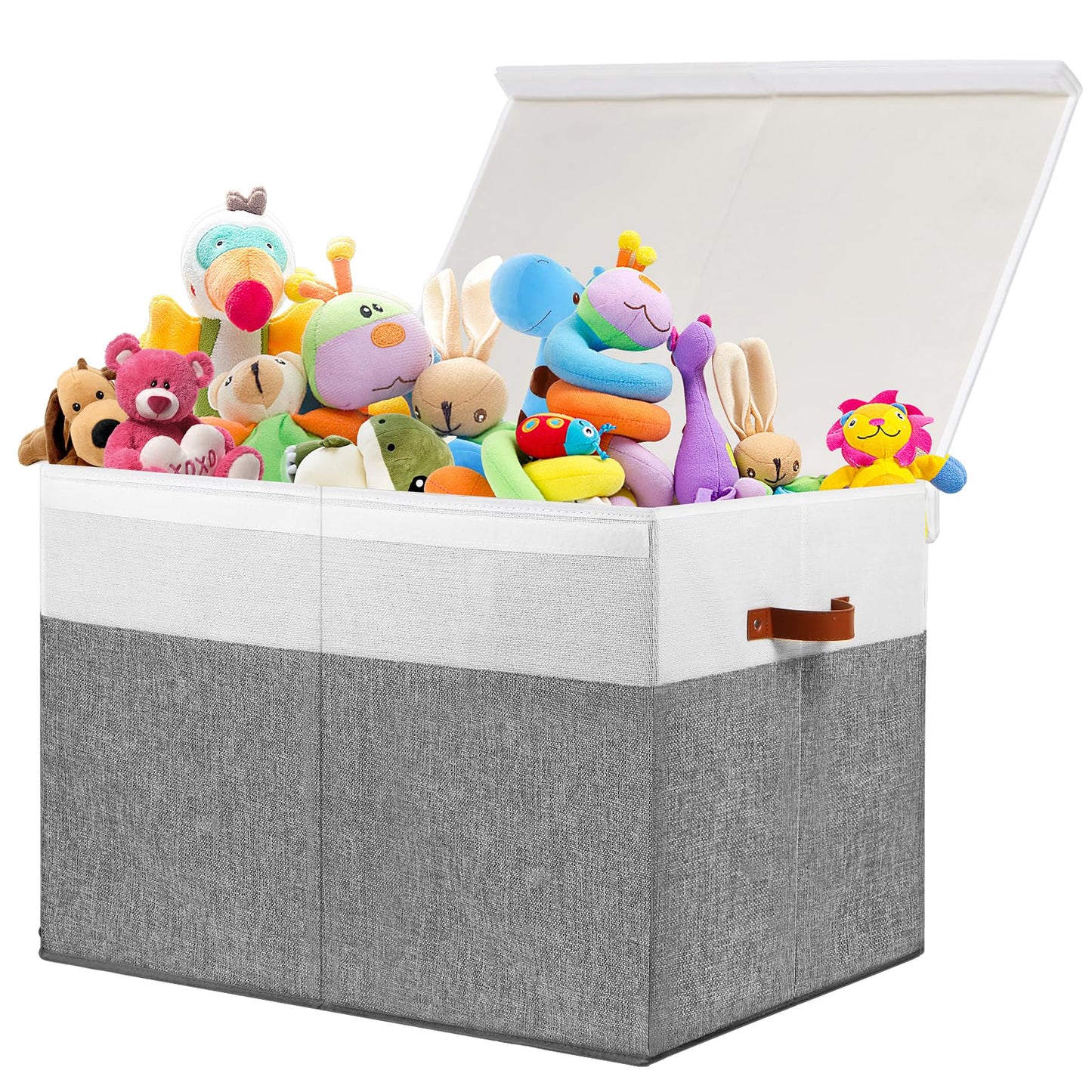 Gowee Large Toy Storage Box with Lid, Sturdy Toys Storage Chest Bin Organizer Basket with Dividers for Kids, Boys, Girls, Nursery, Closet, Bedroom, Playroom 26"x17" x17" (Grey and White)