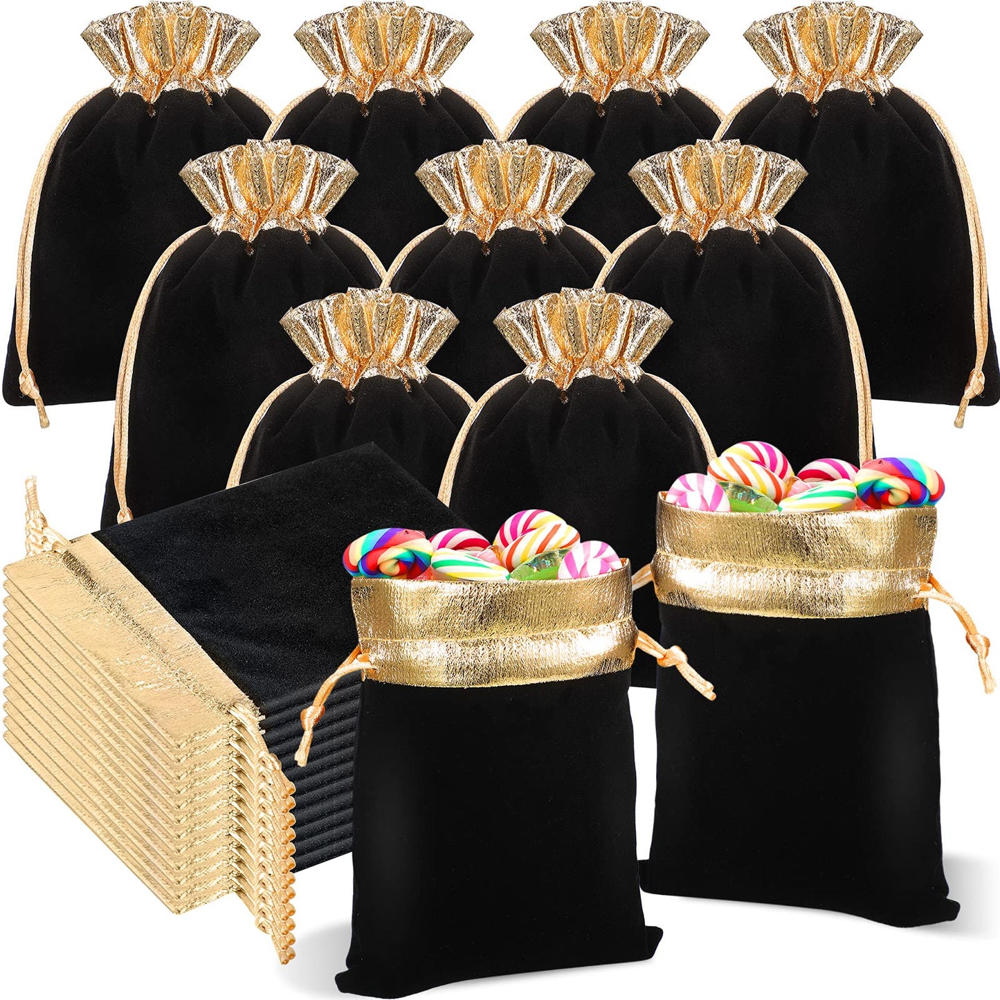 30 Pcs Velvet Drawstrings Gift Bags 6 x 5 Inch Jewelry Pouches Drawstring Candy Bags Bolsitas para Recuerdos Velvet Party Favors Present Pouch for Valentine's Day Christmas(Black)