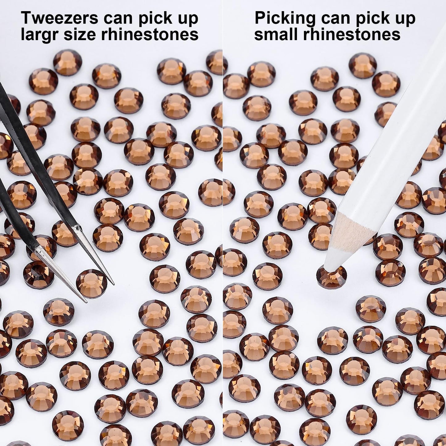 MEIBITE 6796PCS Smoked Topaz Hotfix Rhinestones Crystal Stones Glass for Fabric Clothes Shirts Sparkly Flat Back Round with Tweezers and Picking Pen (SS6~SS30 Set)