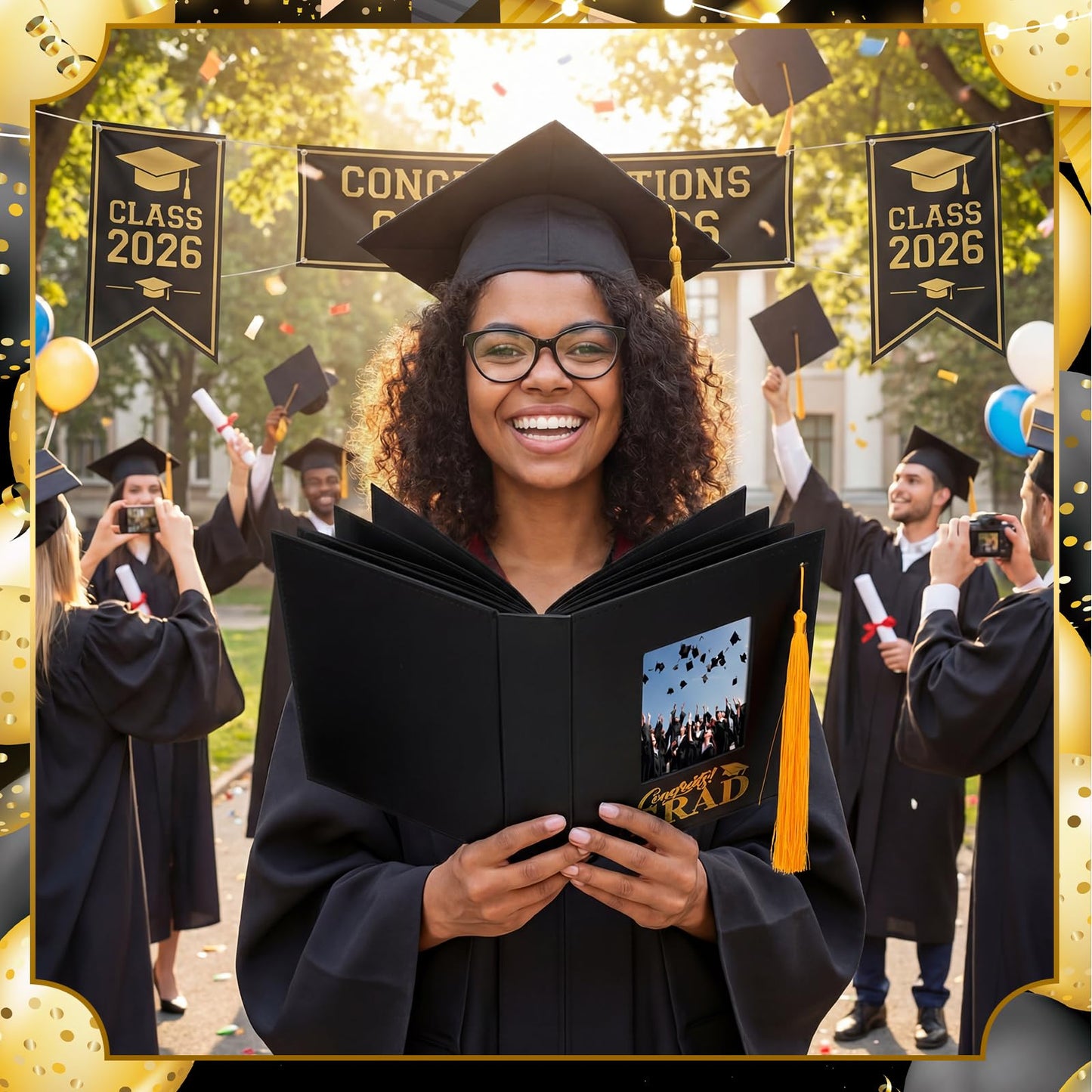 Gersoniel 2026 Graduation Photo Albums with 200 Pockets Leather Cover 4x6 Picture Featuring Cutouts for Tassel Graduation Photo Memory Scrapbook Book Holds Gift for Senior High School College Graduate