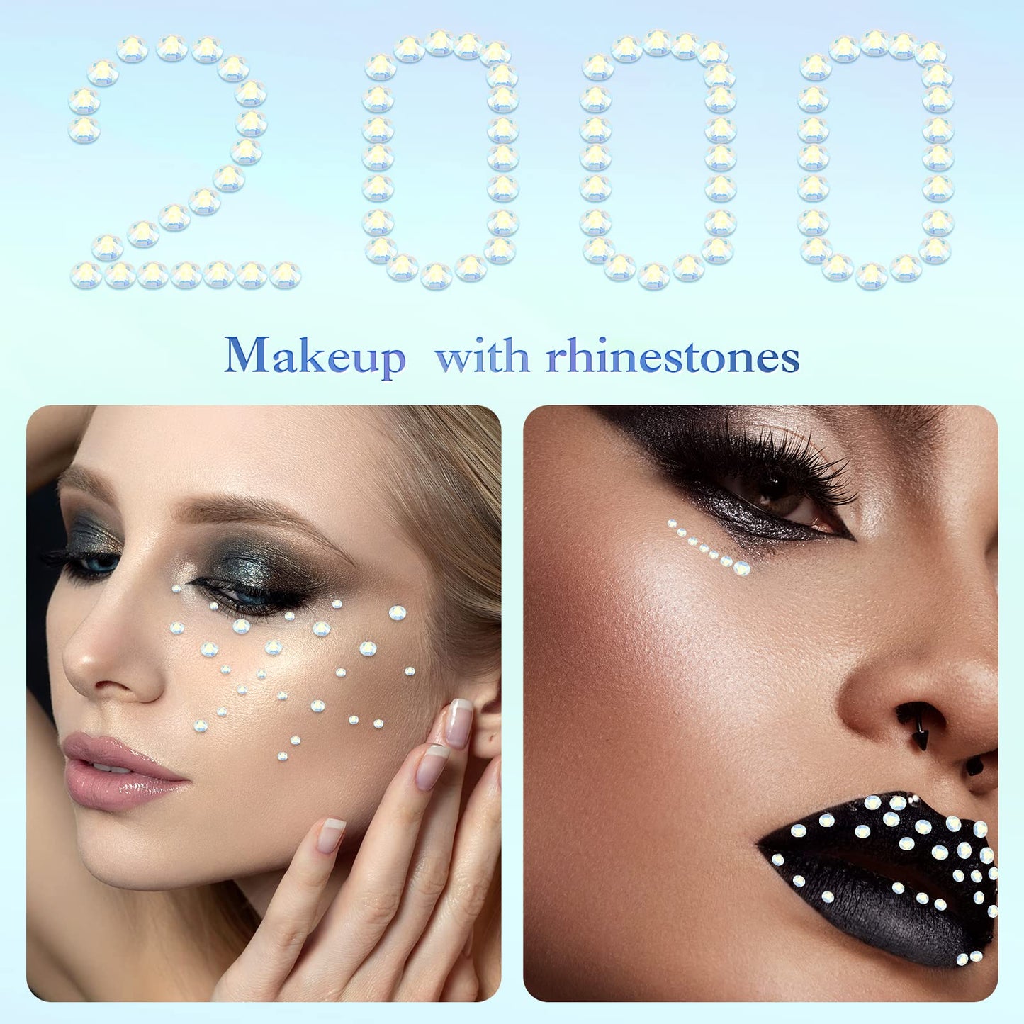 2000 Pieces Flat Back Gems Rhinestones 6 Sizes (1.5-6 Mm) Round Crystal Rhinestones with Pick up Tweezer and Rhinestones Picking Pen for Crafts Nail Clothes Shoes Bags DIY Art (White)