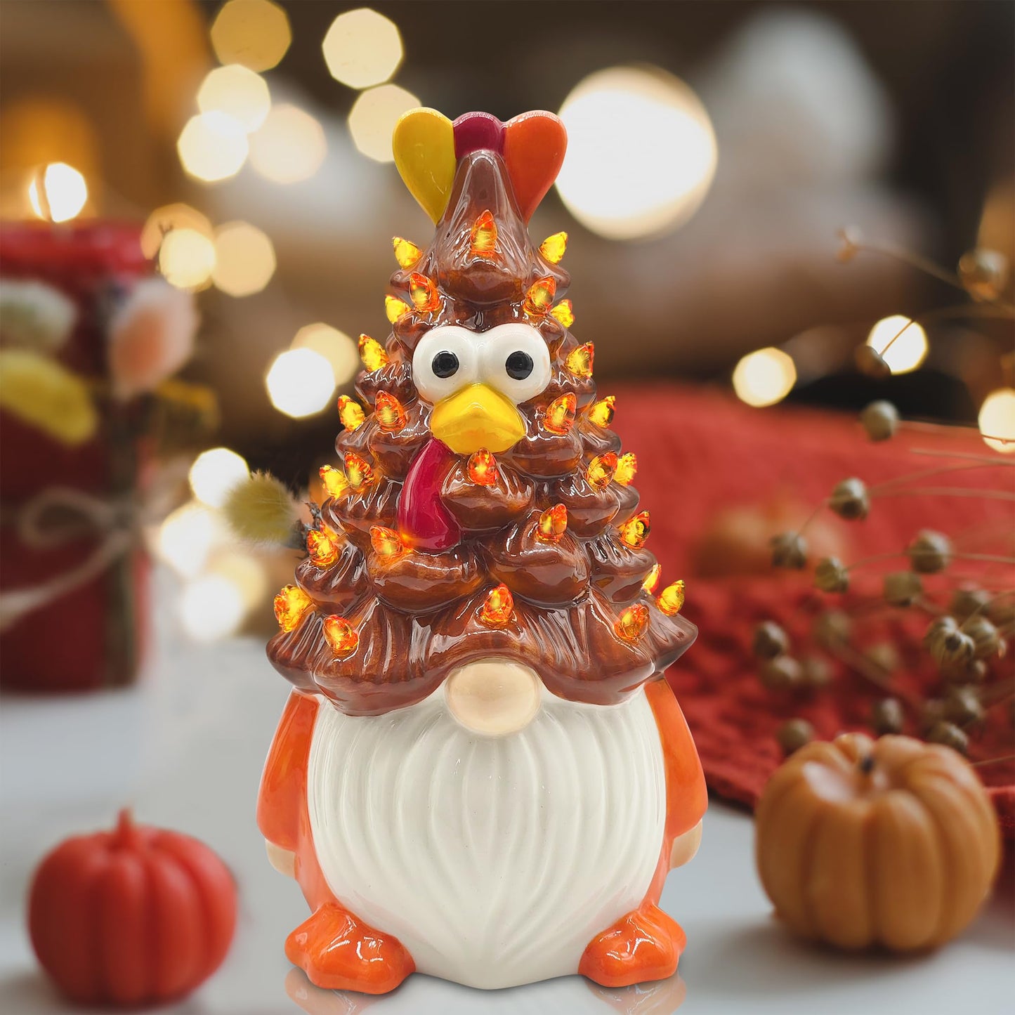 Thanksgiving Decorations, Thanksgiving Gnomes Ceramic Tree Decor, Ceramic Turkey Gnome Tree Decor, Turkey Decorations Indoor