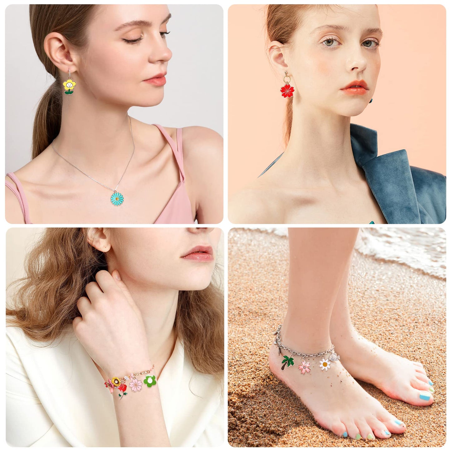 MARFOREVER 120 Pcs Spring Summer Floral Themed Charms, Flower Charms for Jewelry Making, Assorted Gold Enamel Charm Pendants for DIY Necklace Bracelet Earrings Supplies Gifts for Mom Women Girls