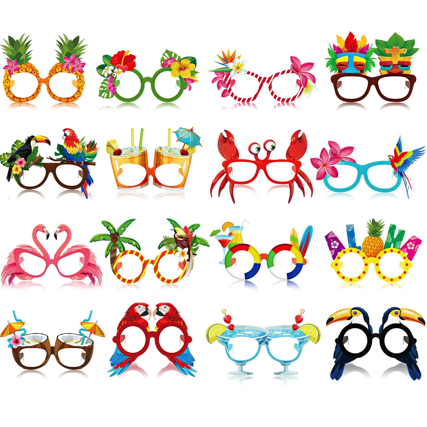 Vinsot 32 Pack Beach Pool Party Eyeglasses Decor Summer Luau Paper Glasses Bulk Hawaiian Sunglasses Frame Tropical Pool Props Photo Booth Props for Summer Beach Luau Party Favor Birthday Supply Decor