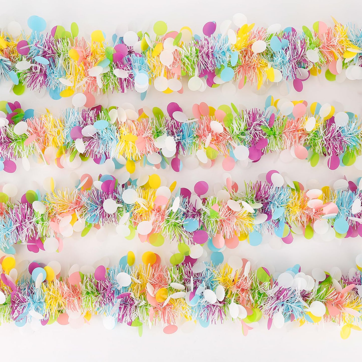Easter Garland Decor,50Ft Glitter Tinsel Spring Garland Decorations for Tree Mantle Bedroom Office Classroom Party Indoor Outdoor Holiday Home Pink Yellow Blue Green White