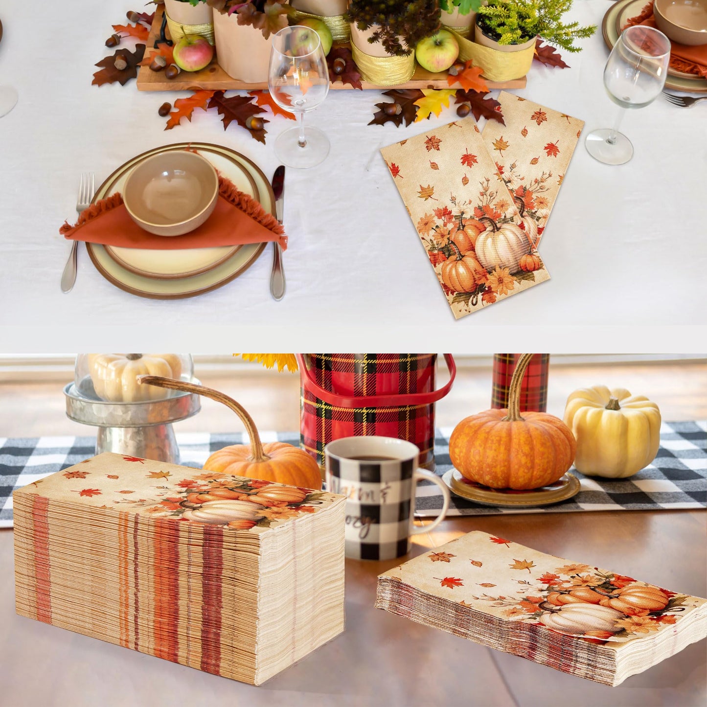 100 Pcs Fall Napkins Thanksgiving Guest Napkins Pumpkins Autumn Paper Napkins, 3 Ply Disposable Hand Towels for Fall Thanksgiving Party Supplies Table Decorations Bathroom Kitchen Home