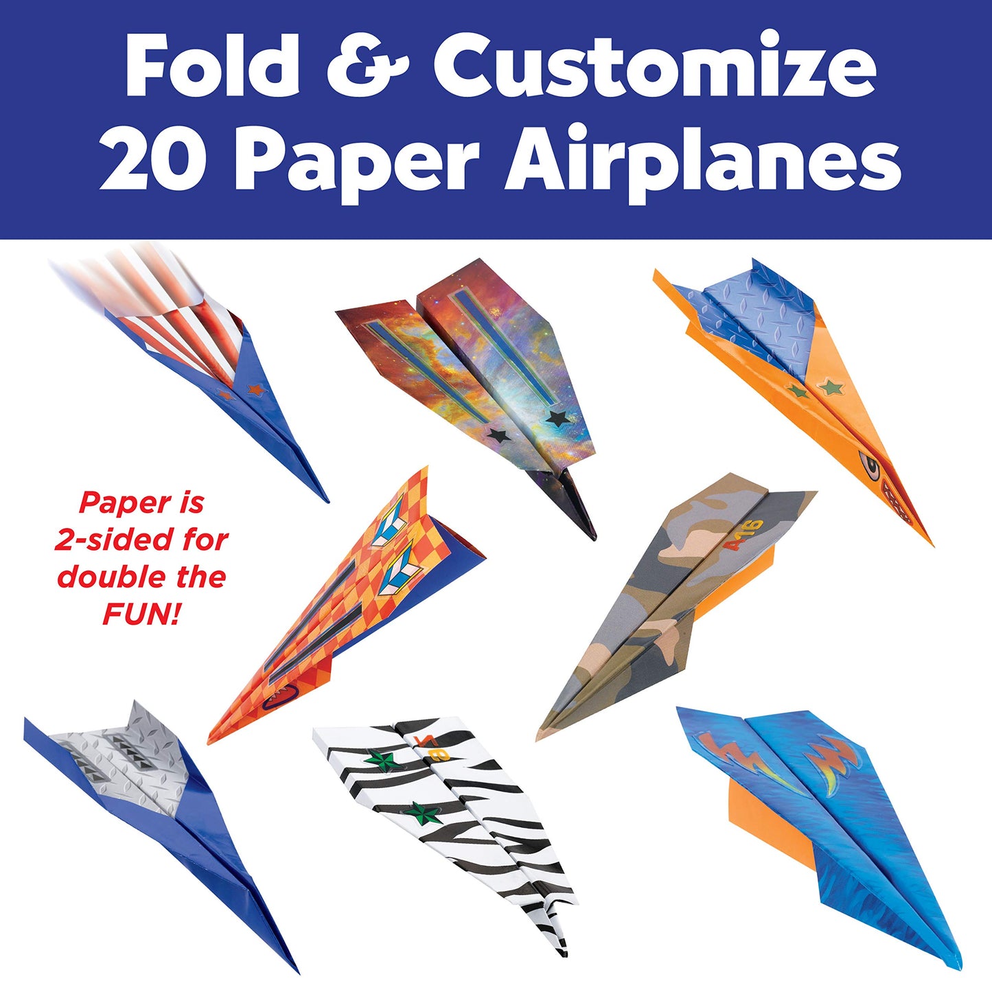 Creativity for Kids Paper Airplane Squadron - Create 20 Paper Airplanes, Crafts for Boys and Girls, Stocking Stuffers and Gift for Boys, Kids Activities for Ages 6-8+
