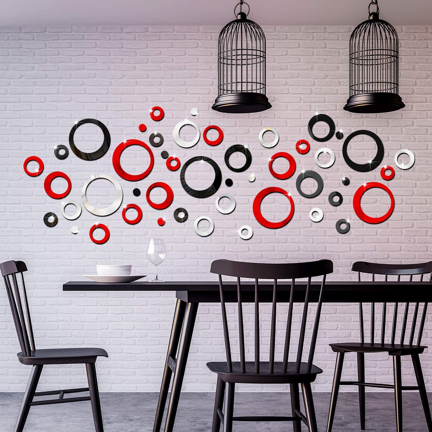 Outus 72 Pieces Wall Stickers Acrylic Circle Mirror Removable Round Dots Mirror Wall Decoration Wall Decals Murals for Home Living Room Bedroom Decor(Silver, Red, Black)