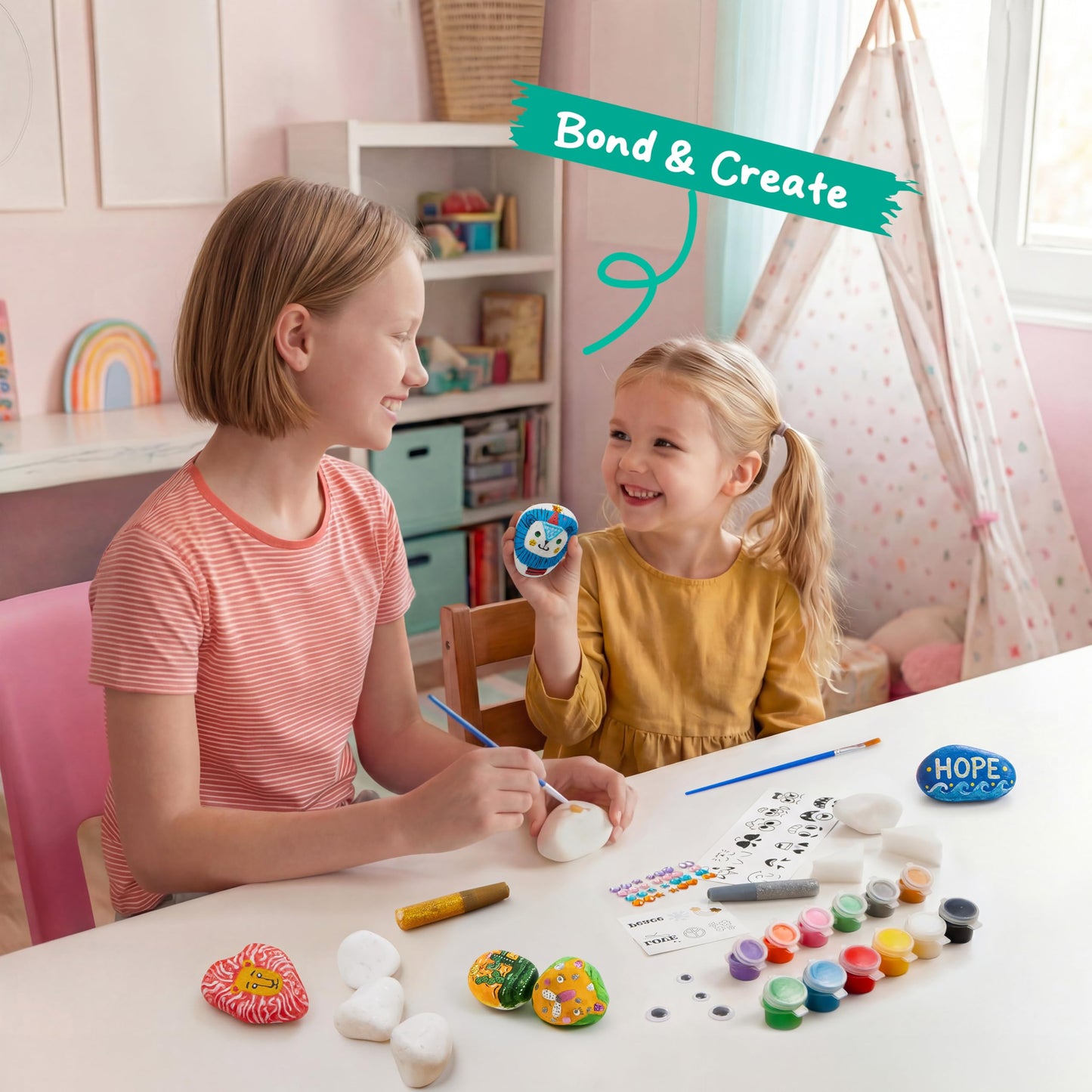 JOYIN Rock Painting Kit for Kids, Arts and Crafts for Girls & Boys Ages 6-12, DIY Supplies for Painting Rocks, Easter Craft Kits Art Set, Toddler Birthday Christmas Presents, Family Indoor Activity