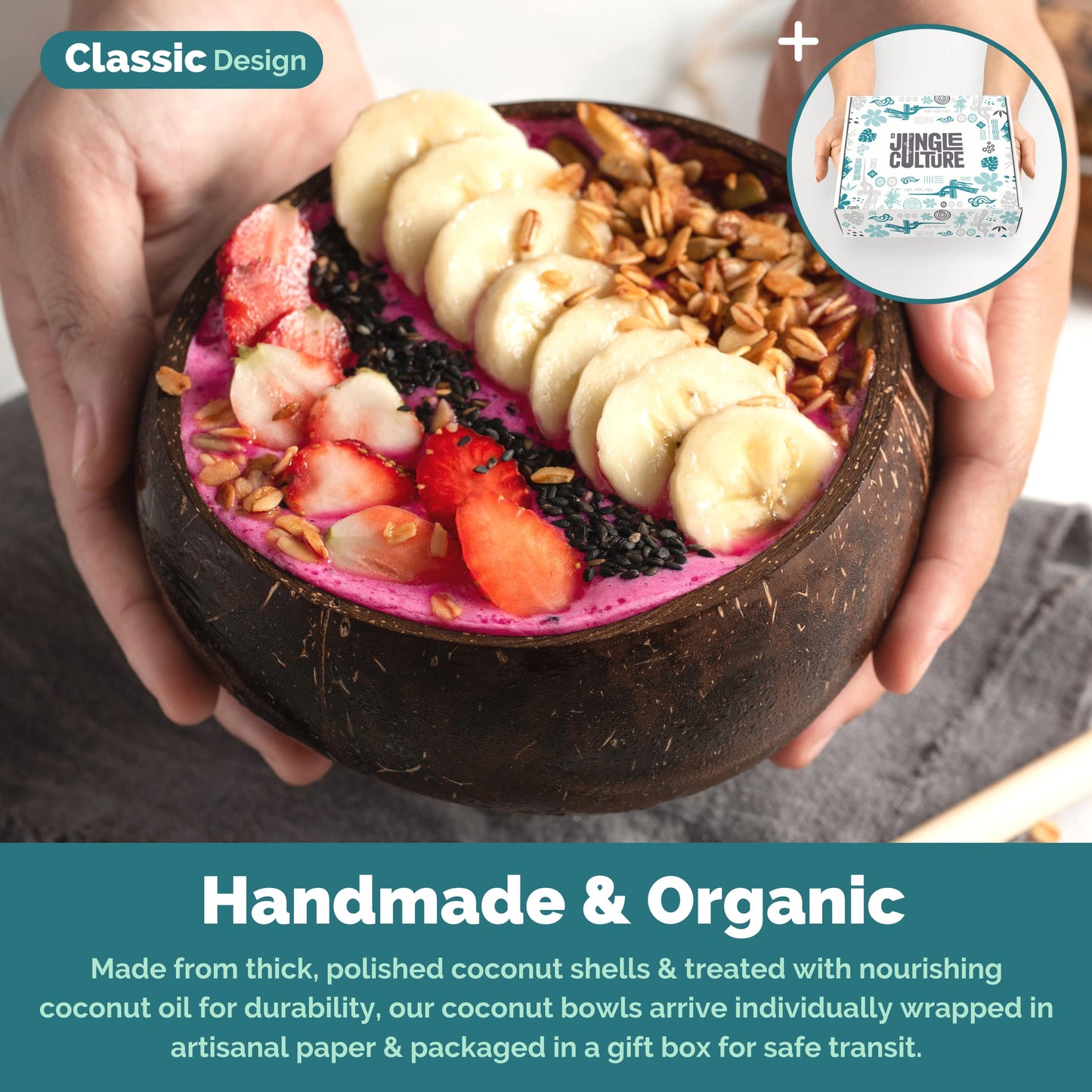 2 Polished Coconut Bowl & Wooden Spoons Set with Bamboo Straws • Natural Yoghurt & Smoothie Bowls Ideal for Ninja Creami • Healthy Coco Shell Buddha, Acai • Eco Friendly Vegan Gifts