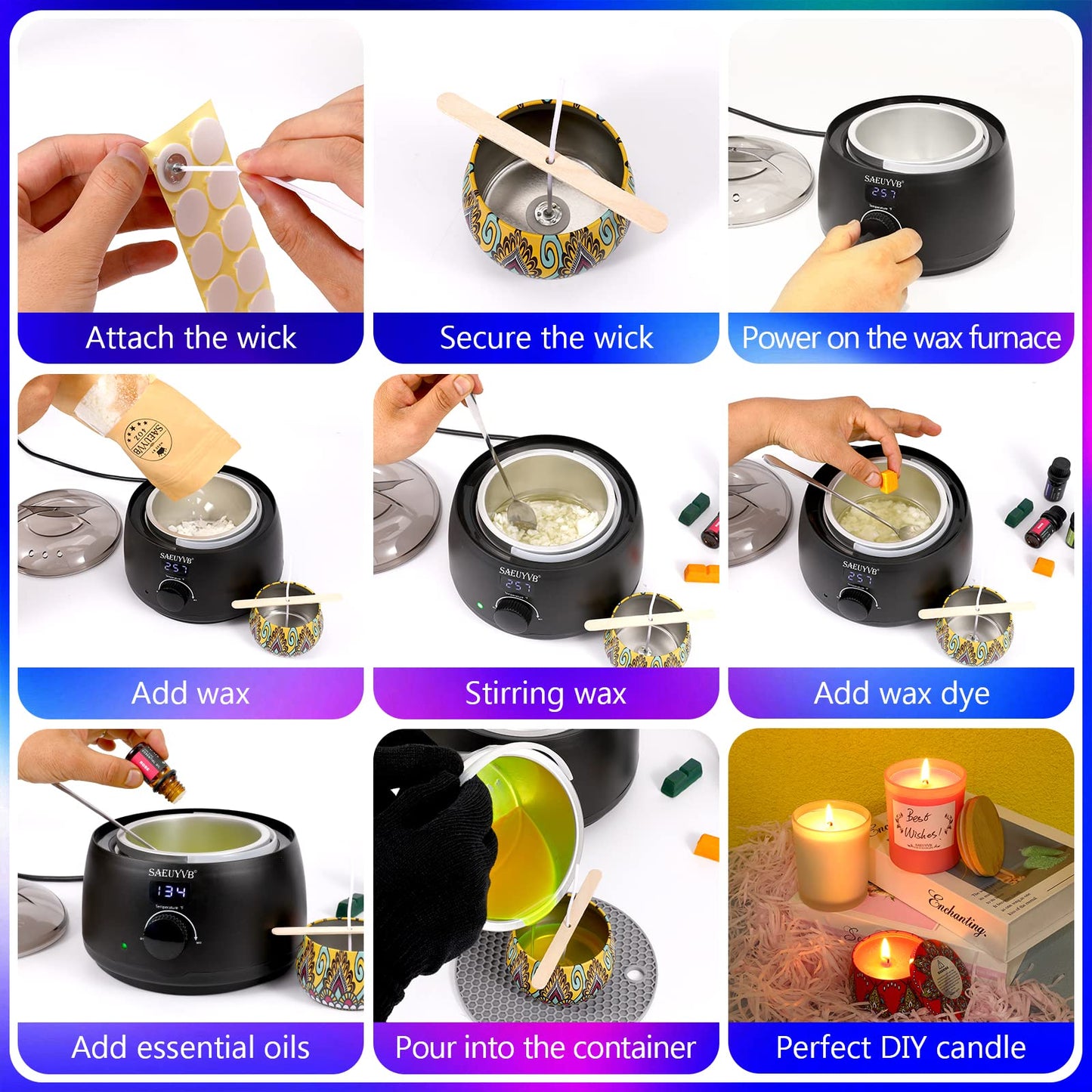Candle Making Kit,Candle Making Kit for Adult with Wax Melting Pot,DIY Starter Soy Candle Making Supplies/Kit - Perfect as Home Decorations