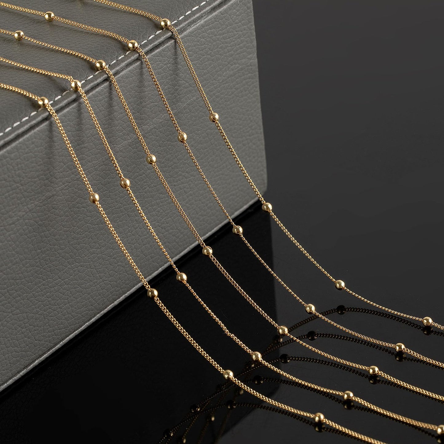 YOUBEIYEE 16.4 Feet/5 Meters 18K Gold Plated Brass Chain for Jewelry Making, Light Gold Beaded Necklace Chain for Women Twisted Curb Link Chain Jewelry Supplies