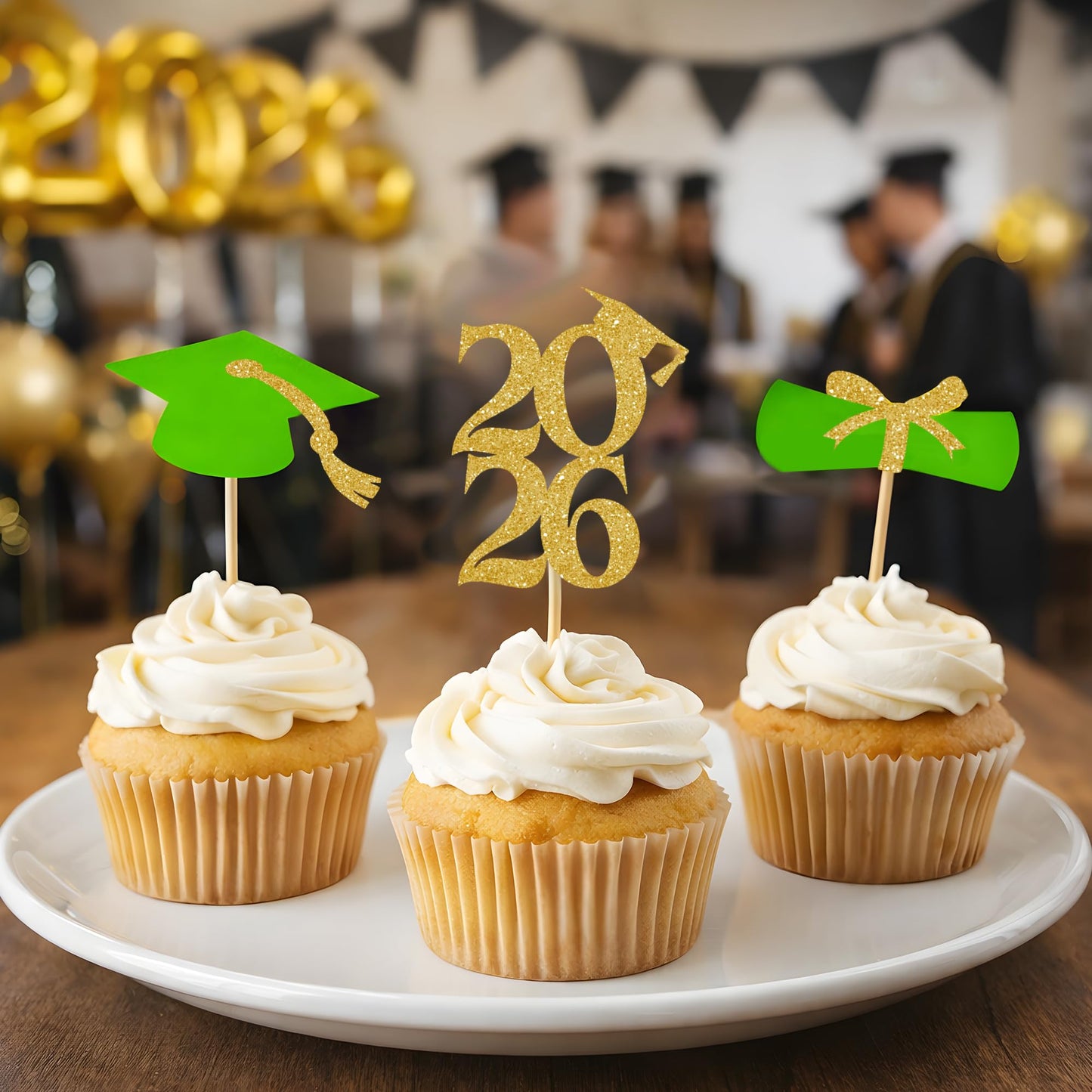 OHOME Graduation Decorations 2026-36 PCS Graduation Cupcake Toppers - 2026 Graduation Party Decorations - Mini Cake Decorations for Class of 2026,Diploma, 2026, Grad Cap Set (Green)