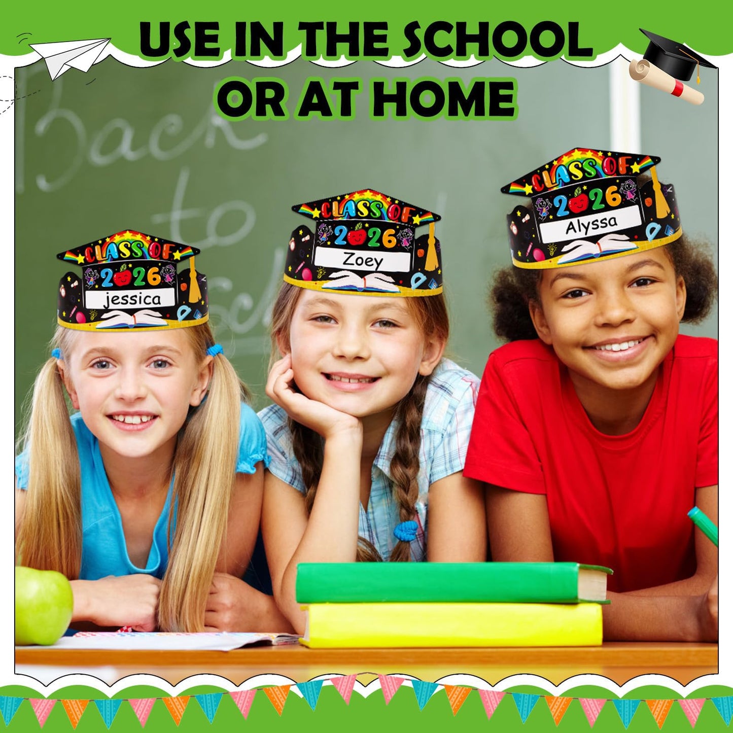 SICOHOME Kids Preschool Graduation Caps - 24 Hats Kids Pre-k Adjustable Paper Graduation Congrats Hats and Decorations for Class of 2026 Party Favors Kindergarten Student Grad