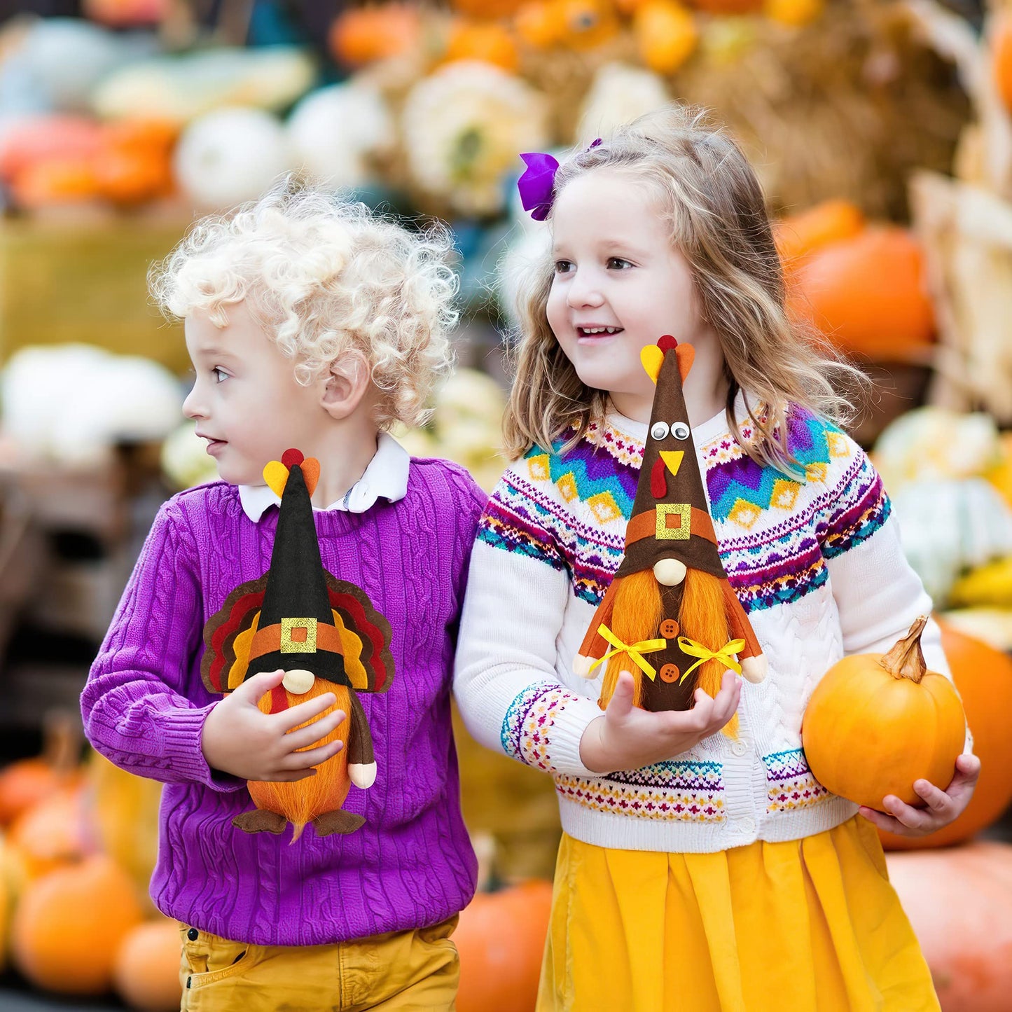 Mr and Mrs Thanksgiving Gnome Plush Decorations - 2 Pcs Turkey Gnomes Handmade Scandinavian Autumn Tomte - Fall Season Decor, Tiered Tray Decor, Thanksgiving Table Decoration, Housewarming Present