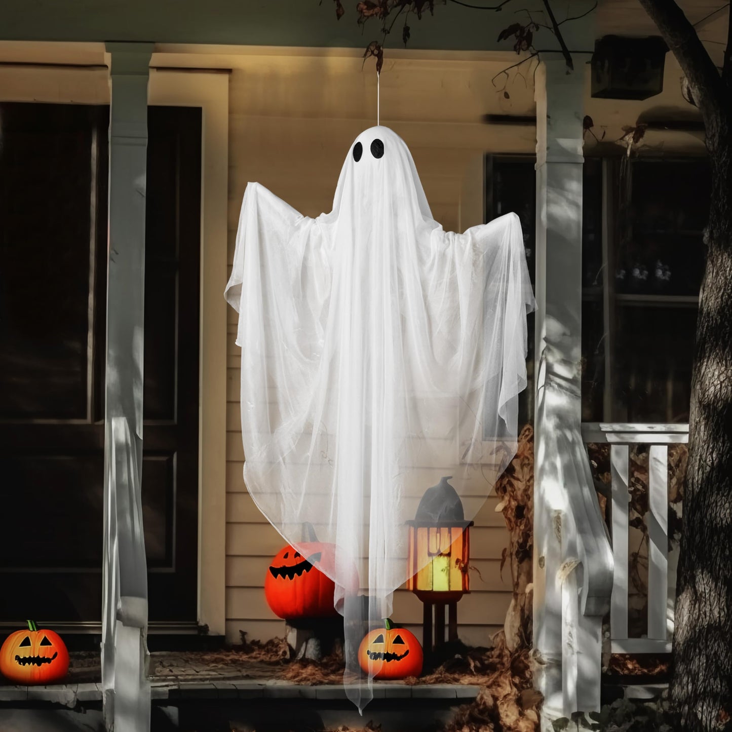 JOYIN Halloween Hanging Light up Ghost with Spooky White LED Light, 47” Halloween Hanging Ghost Decoration for Front Yard Patio Lawn Garden Party Decor Indoor Outdoor