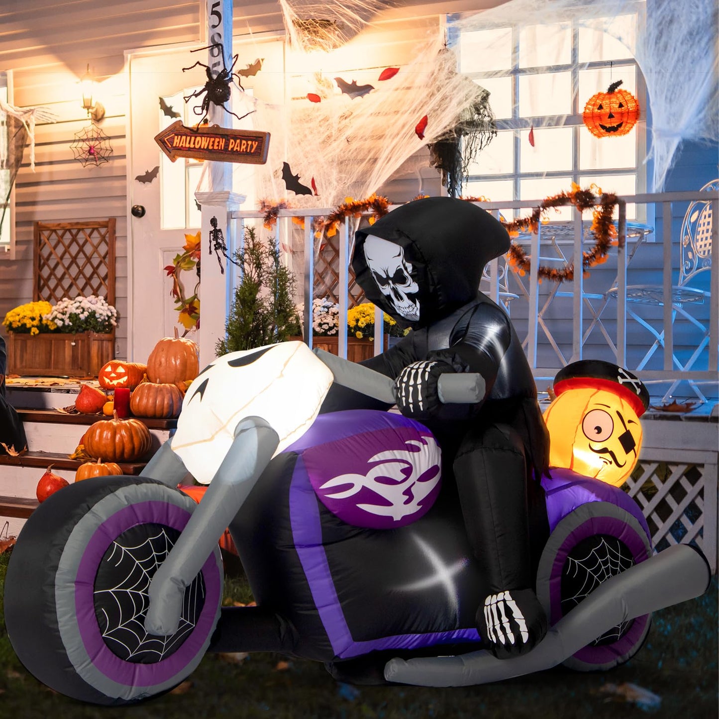 Halloween Inflatables Black Rider with Pumpkin, 6 FT Halloween Decorations with Built-in LEDs, Halloween Blow Up Yard Decorations for Indoor Outdoor Party Garden