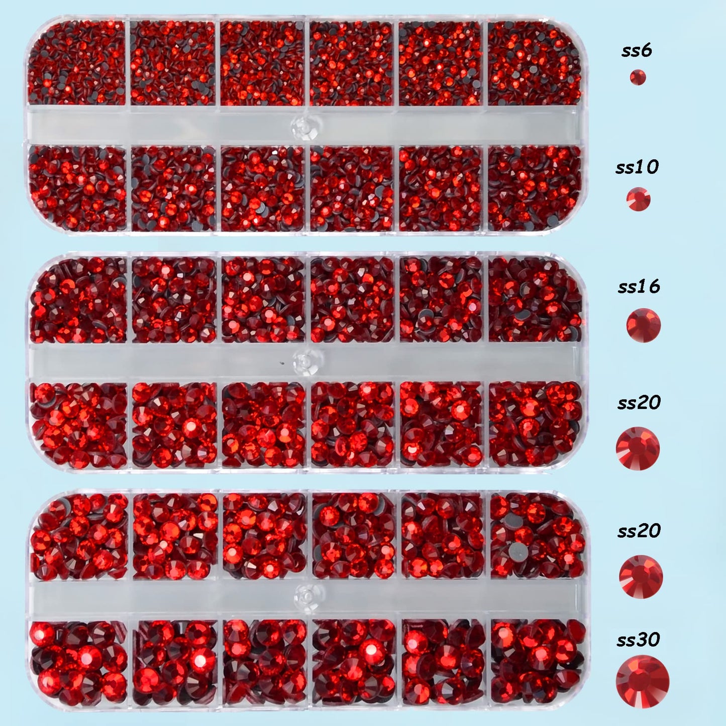 7000pcs+ Flatback Glass Hotfix Iron On Rhinestones Crystal for DIY Making with 1 Tweezer & 1 Picking Pen for Shoes, Clothes, Face Art, Bags, Manicure (Siam, 5-Sizes)