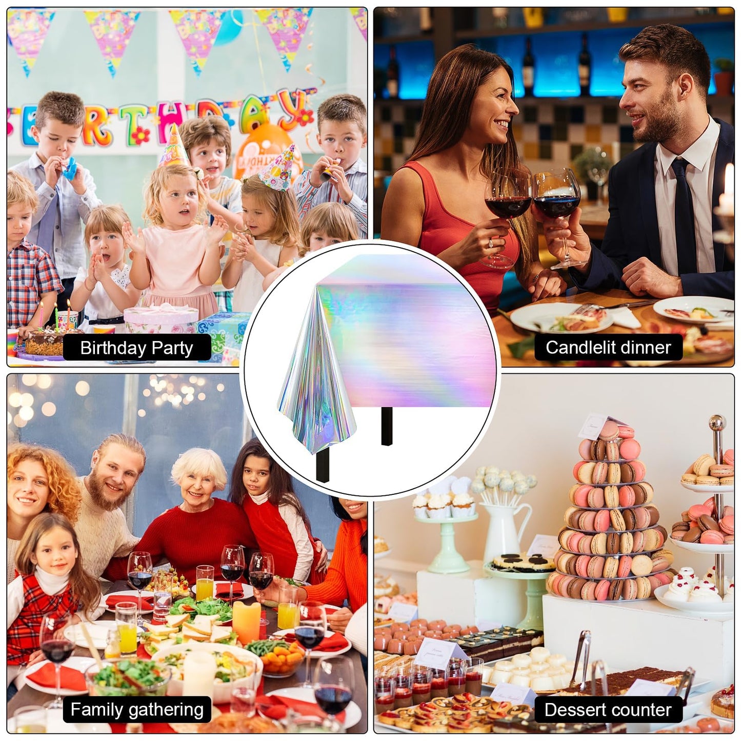 3 Pack Iridescent Tablecloth, 54" x 108" Birthday Party Table Cloths Iridescence Plastic Disposable Table Covers Iridescent Party Decorations, Birthday Decor Tablecloth for Buffet Table