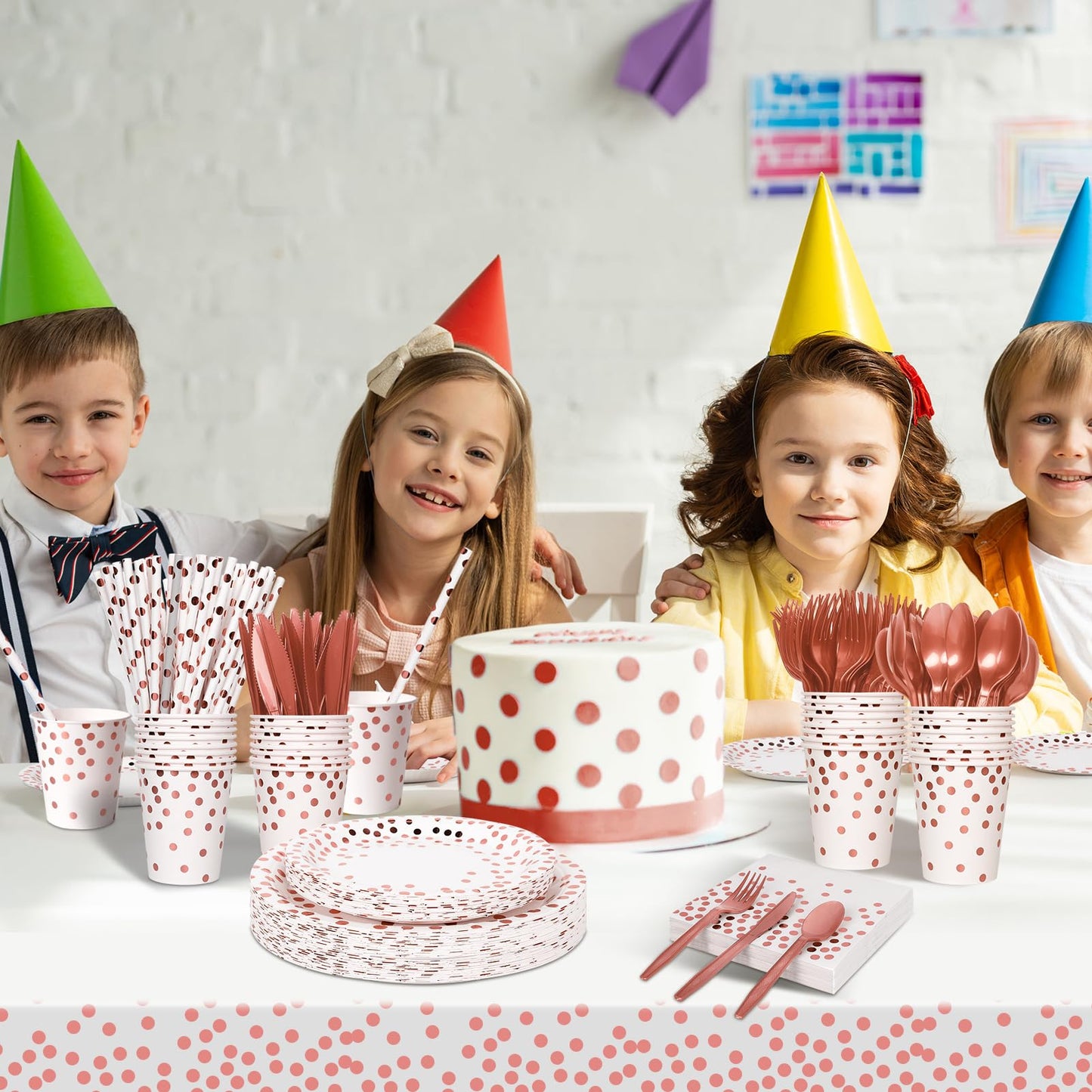 Nkaiso Paper Plates and Napkins Set, 193 Pieces Rose Gold Party Supplies Includes Paper Plates Cups Napkins Straws and Cutlery for Birthday Wedding Holidays Parties Decorations-24 Guests