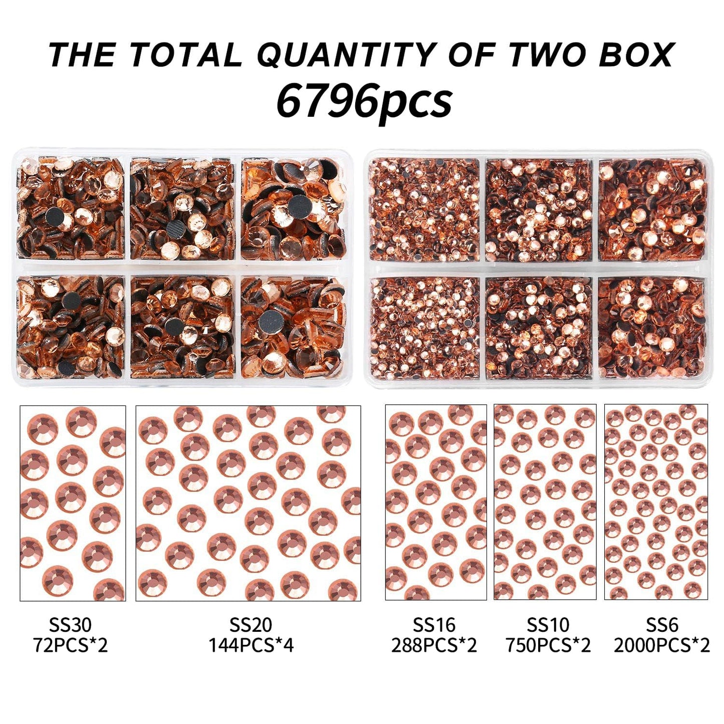 MEIBITE 6796PCS Champagne Hotfix Rhinestones Crystal Stones Glass for Fabric Clothes Shirts Sparkly Flat Back Round with Tweezers and Picking Pen (SS6~SS30 Set)