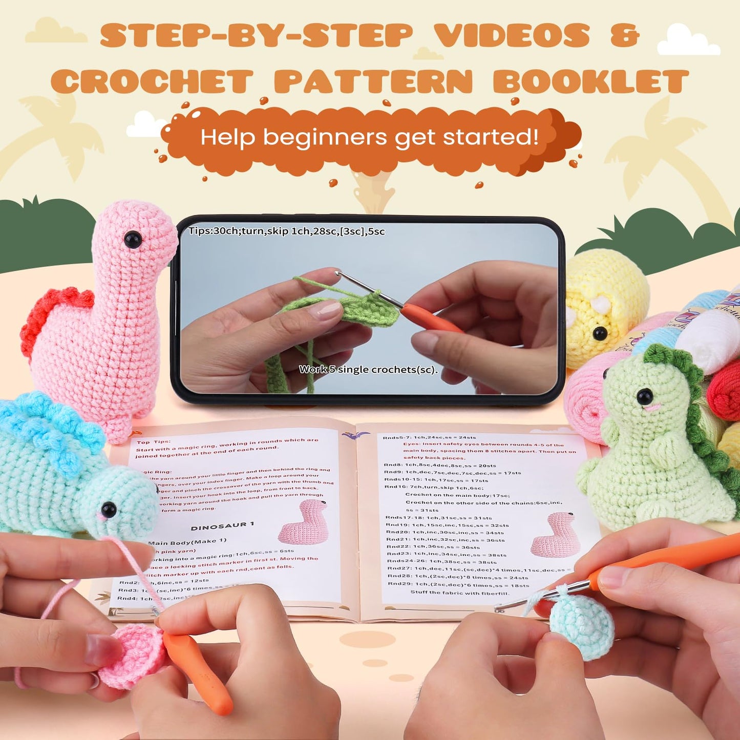Crochetta Crochet Kit for Beginners, Crochet Kits with Step-by-Step Video Tutorials, Learn to Crochet Animal Kit for Adults Kids, DIY Craft Knitting Supplies, Monkey Amigurumi Gift(40%+ Yarn)