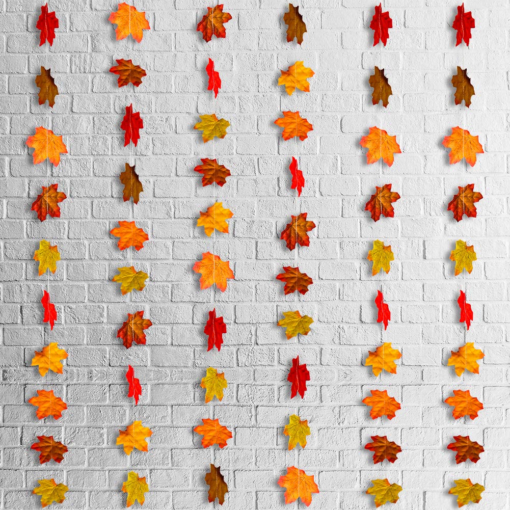 Fall Maple Leaf Garland, Artificial Autumn Maple Leaves Plants Vine Hanging Garland for Home Garden Kitchen Office Wedding Wall Doorway Party Backdrop Fall Garland Fall Decorations Thanksgiving Decor