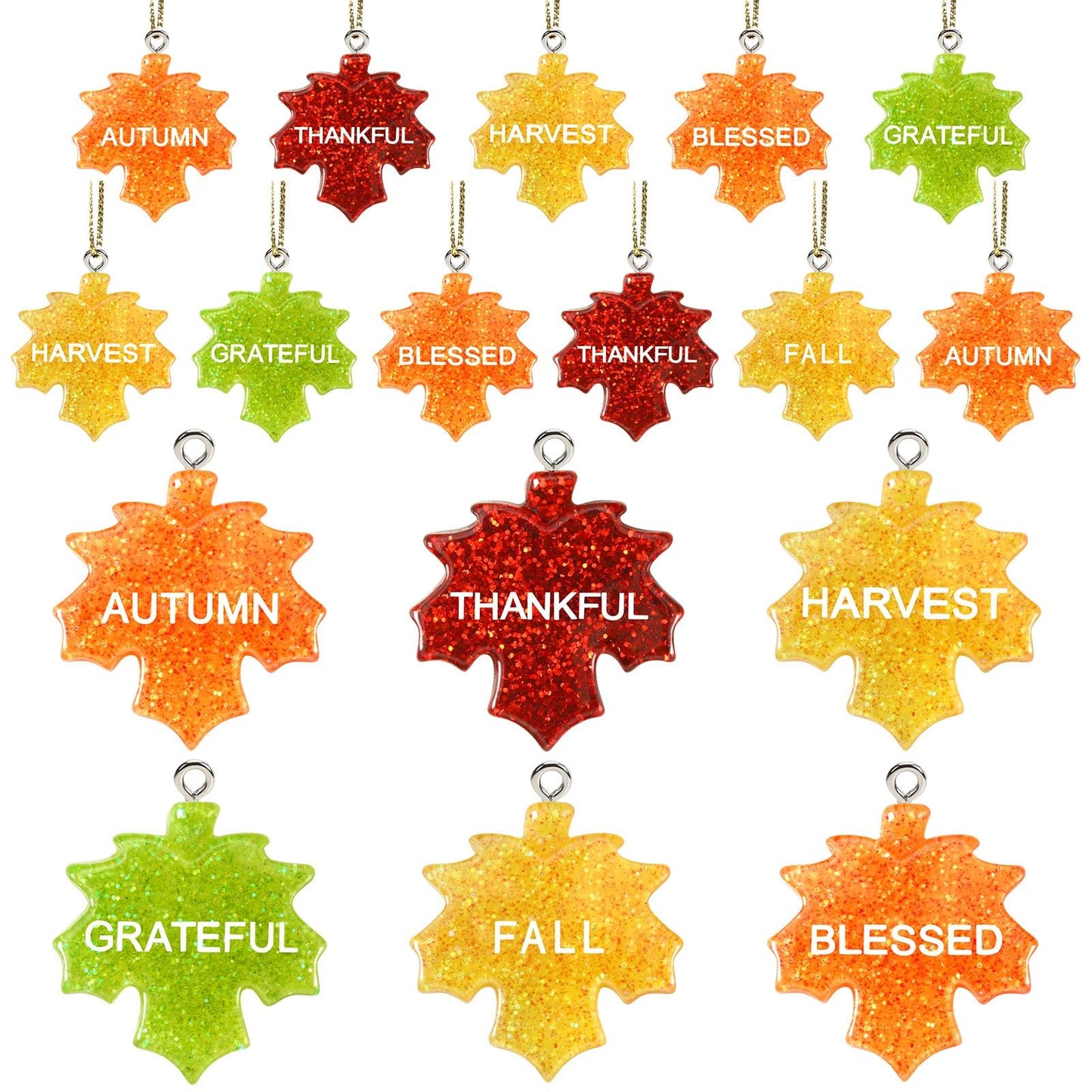 48Pcs Glitter Fall Maple Leaf Ornaments Resin Thanksgiving Hanging Ornaments for Small Tree Autumn Harvest Hanging Pendants Charms with String for Party Favors Home Table Wall Decor