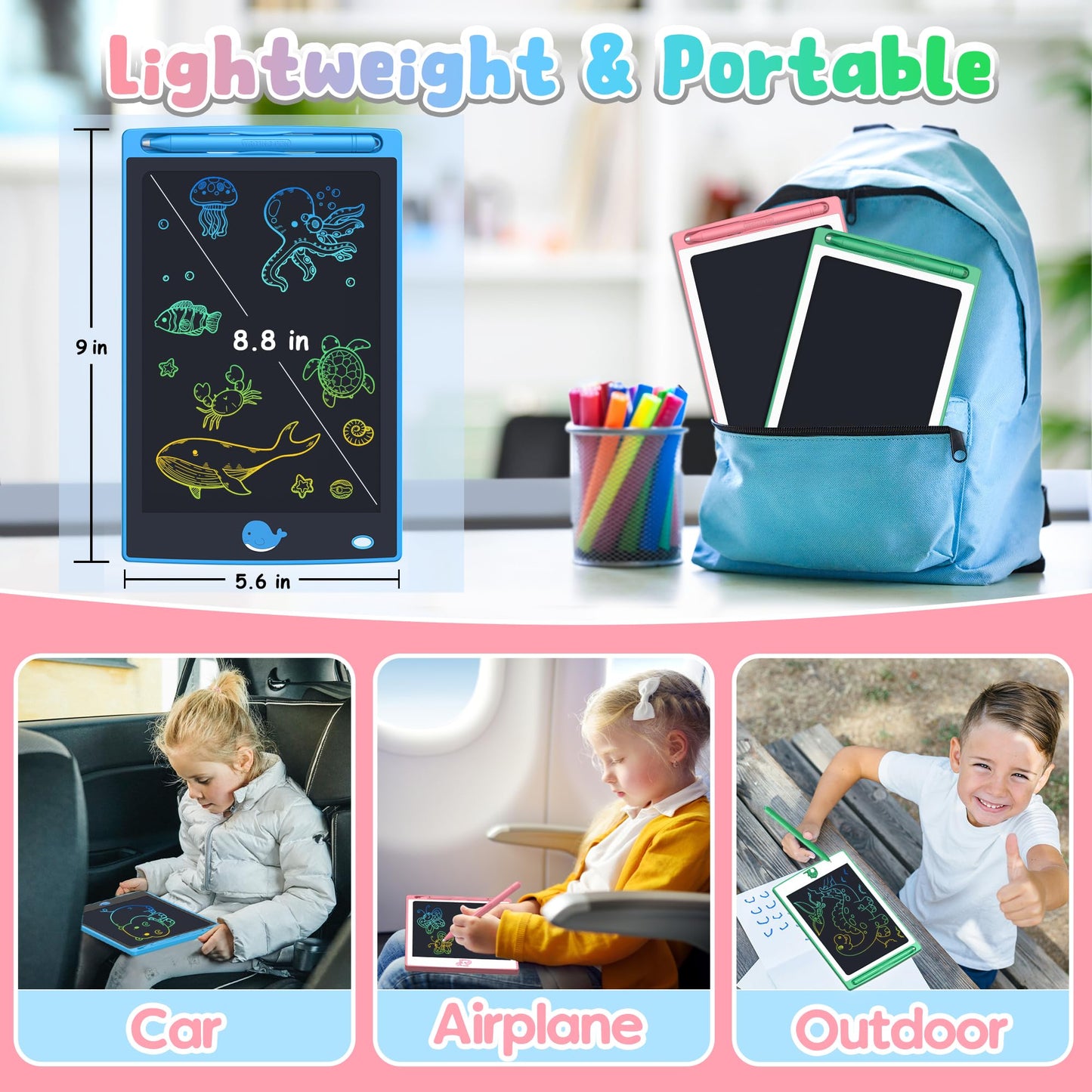 FLUESTON Toys LCD Writing Tablet Toddler,Toys for Boys Girls 3 4 5 6 7 8year, Drawing Pad Toy Easter Basket Stuffers for Kids,Drawing Tablet Doodle Board Cute Dinosaur Unicorn 8.8 Inch 3pcs in 1Pack