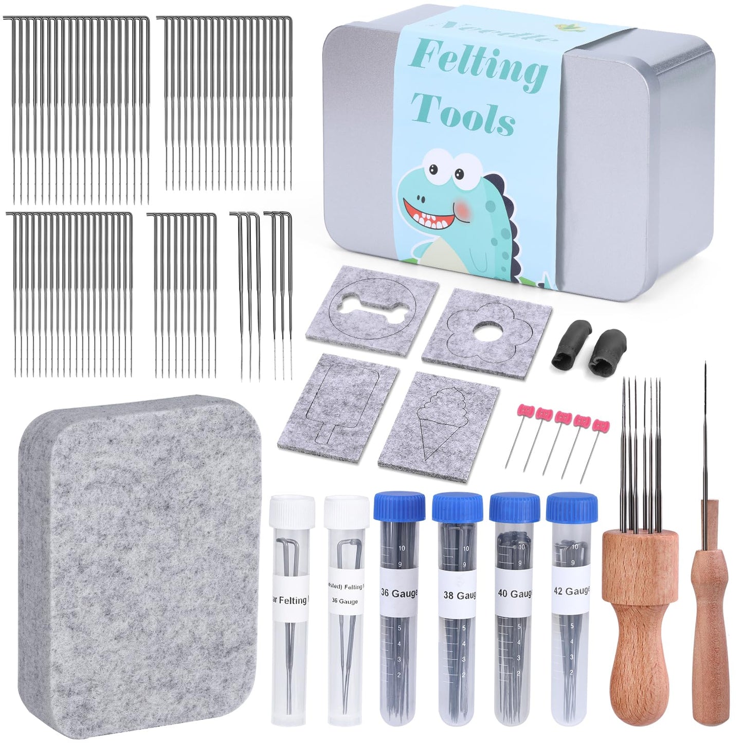 Needle Felting Tools, 70 Pcs Felting Needles, 4.5"x3.5" Wool Felt Pad, Wooden Handle Finger Cots for Wool Felted Beginner Professional DIY