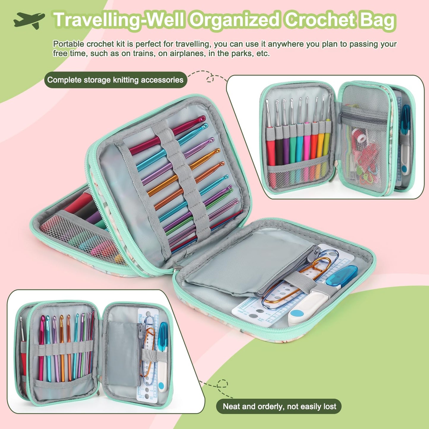 Katech Crochet Hooks Set with Crochet Case, 73 pcs Knitting Accessories Ergonomic Crochet Hook for Making Bag, Glovers, Sock, Colorful Soft Handle Knitting Needles Kits DIY Hand Tool