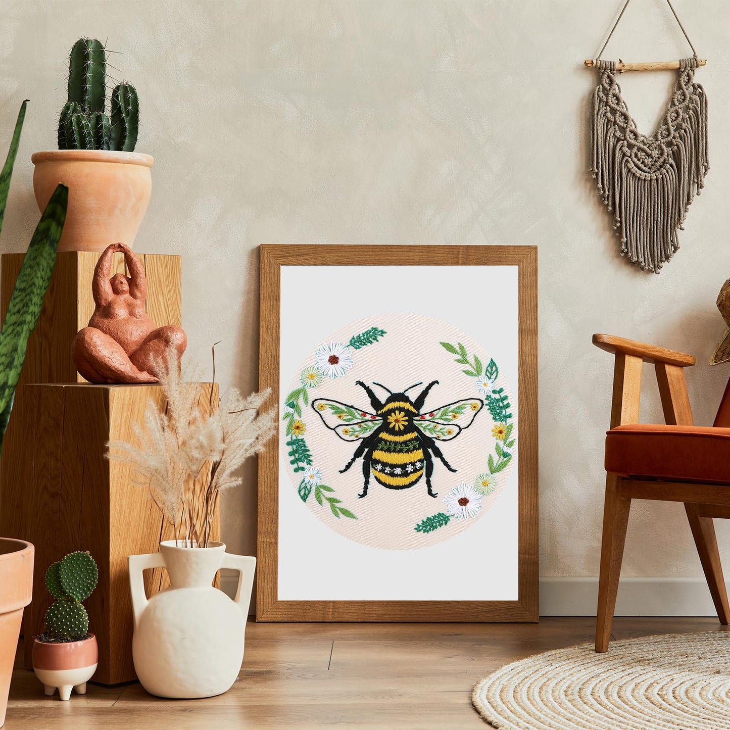 Louise Maelys Bees Embroidery Kits for Beginners, DIY Cross Stitch Starter Craft Kit for Adults Including Cloth with Pattern, Hoop, Needles Instruction and Threads