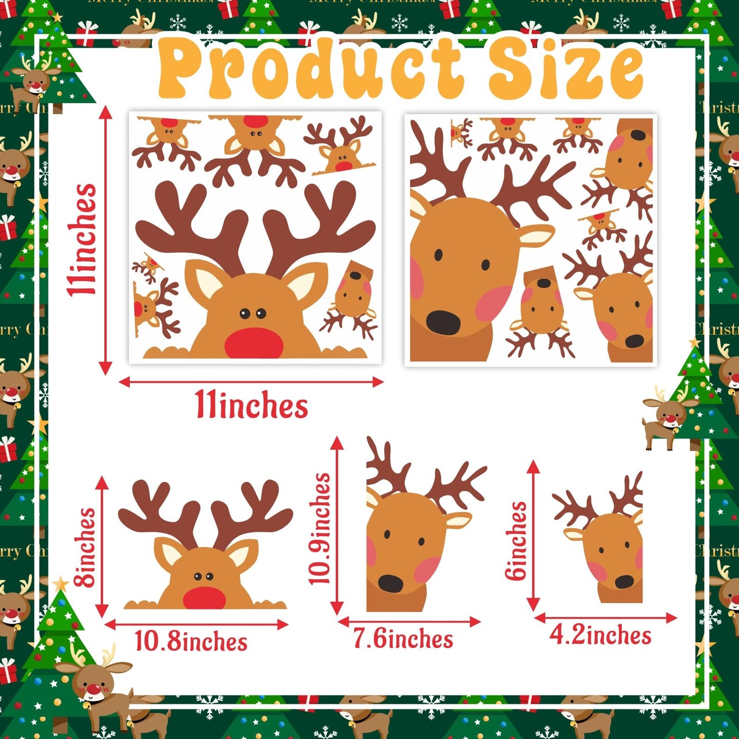 Reindeer Window Decals Double Sided Christmas Window Clings Stickers Xmas Rudolph Decals for Glass Windows Christmas Wall Decal Cartoon Deer Decal Car Sticker Xmas Party Supplies Indoor Home Decor