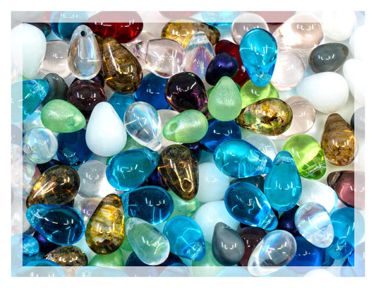 1.76oz (150+ Pieces) Teardrop Shaped Czech Glass Beads, Mixed Sizes (4-9mm), Mixed Color (50grams)