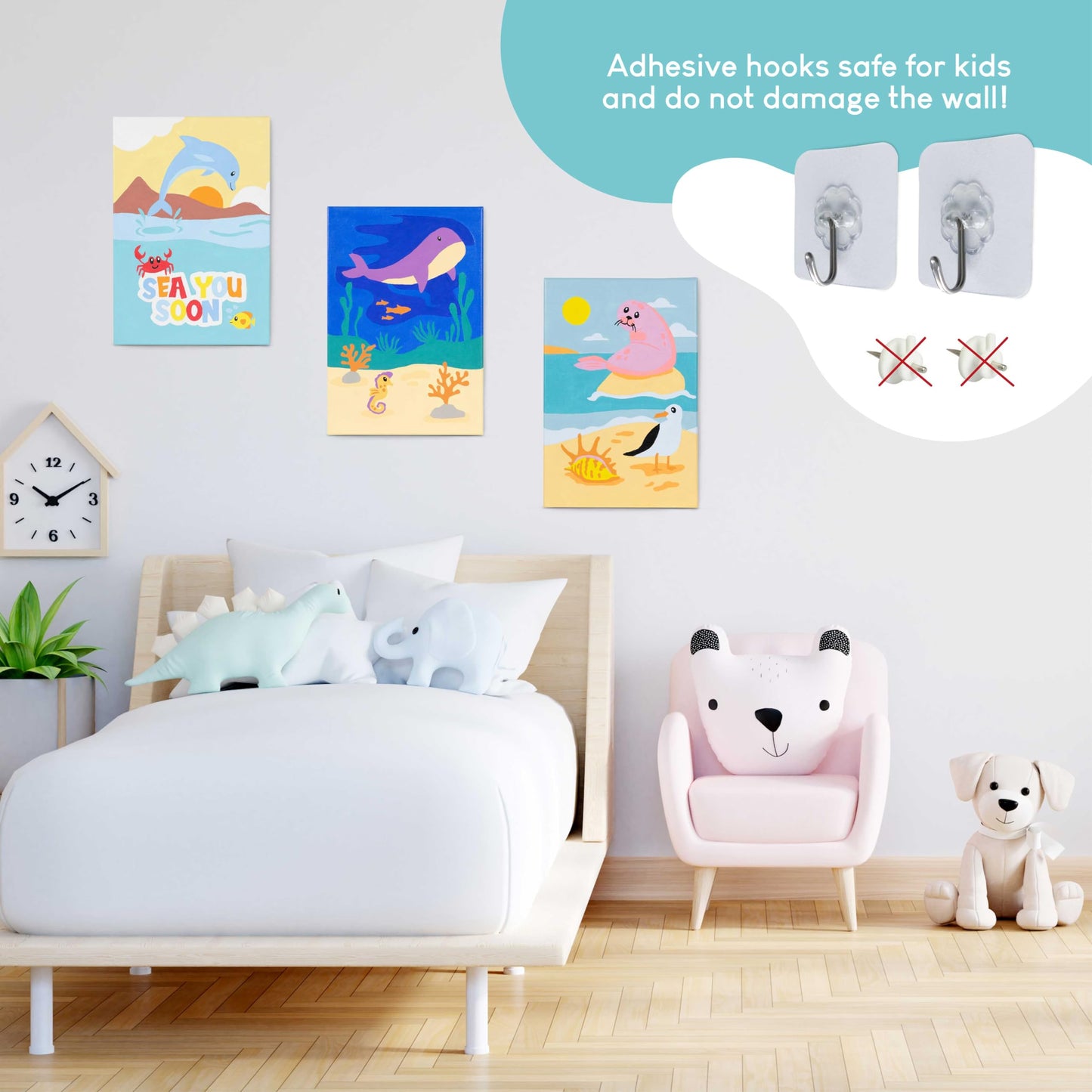 BONNYCO Paint by Numbers Kit for Kids Sea Animals Pack 3 Canvas. Paint by Number Canvas Framed, Ocean Gifts for Kids. Arts and Crafts 4-6 8-12, Pintar por Numeros. Pre Drawn Painting Under Sea Crafts