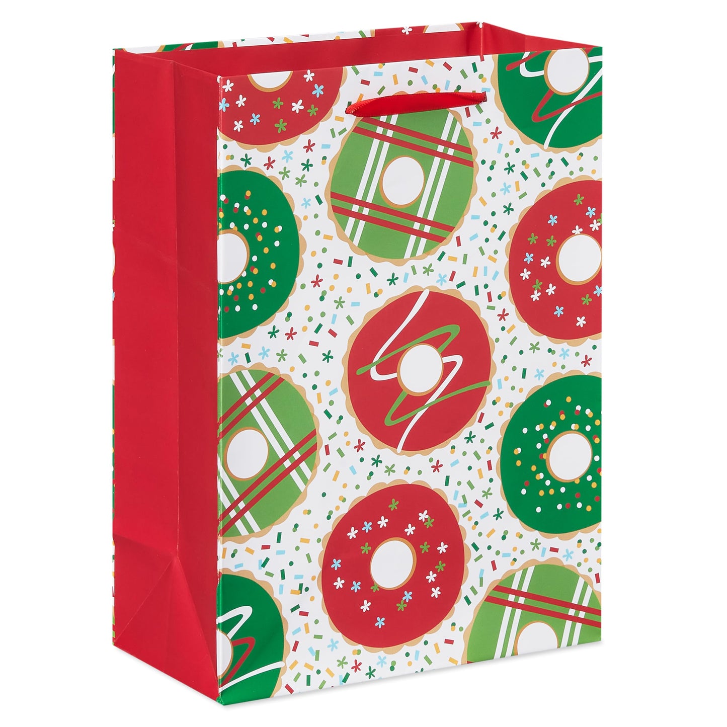 10" Medium Christmas Gift Bags, Red, White, Green and Black Winter Designs (4 Bags)