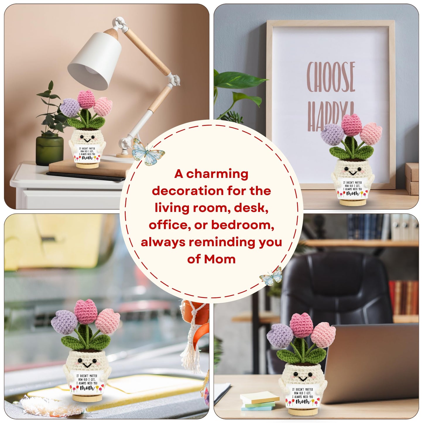Lucagift Gifts for Mom from Daughter Son - Cute Mothers Day, Birthday Gifts for Moms, Mother, Mama - 5.51'' x 4.13'' Mother's Day Knitted Positive Tulip Flowers Mom Crochet Doll