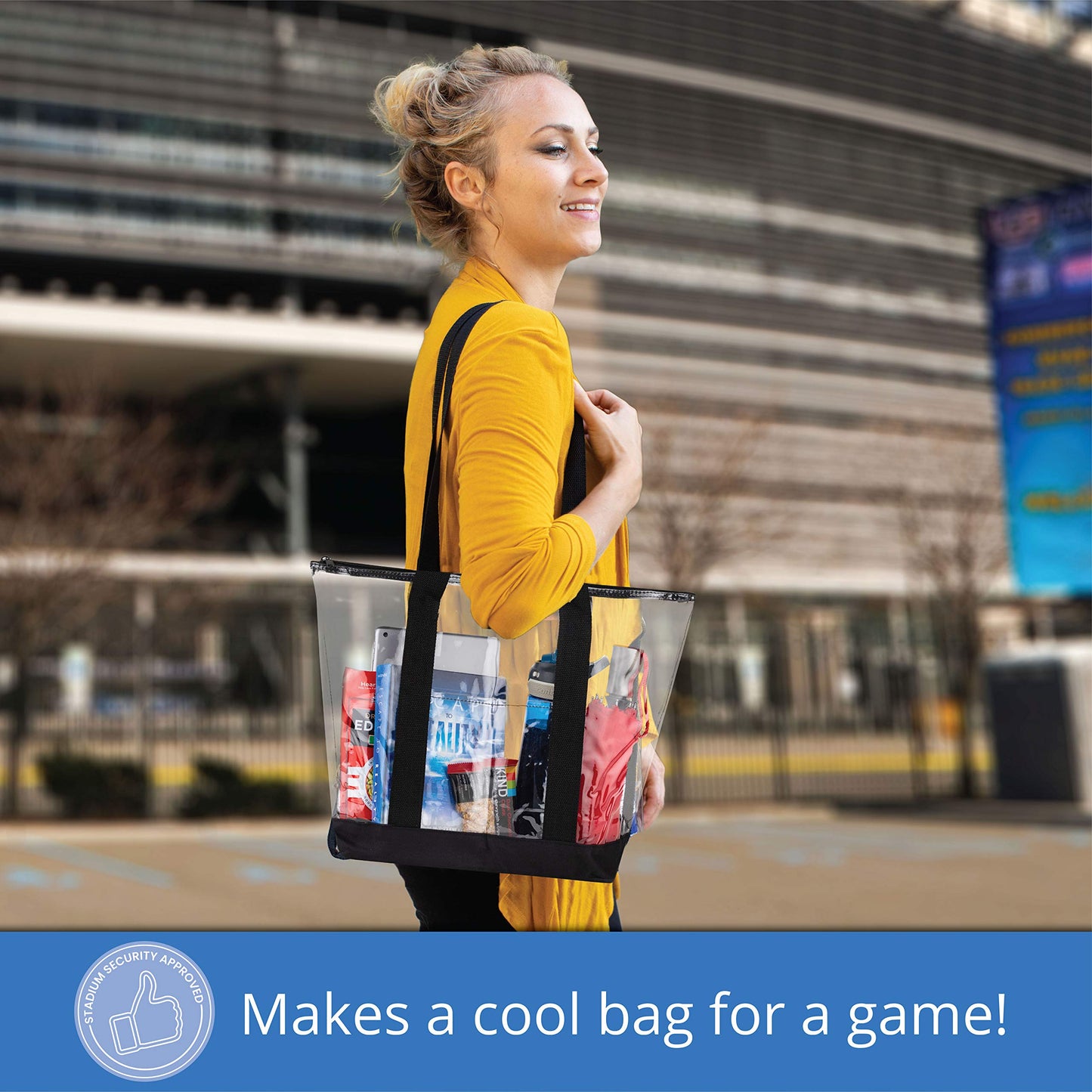 [Pack of 2] Clear Tote Bags for Work, Beach, Stadium, Security Approved with Zipper Closure