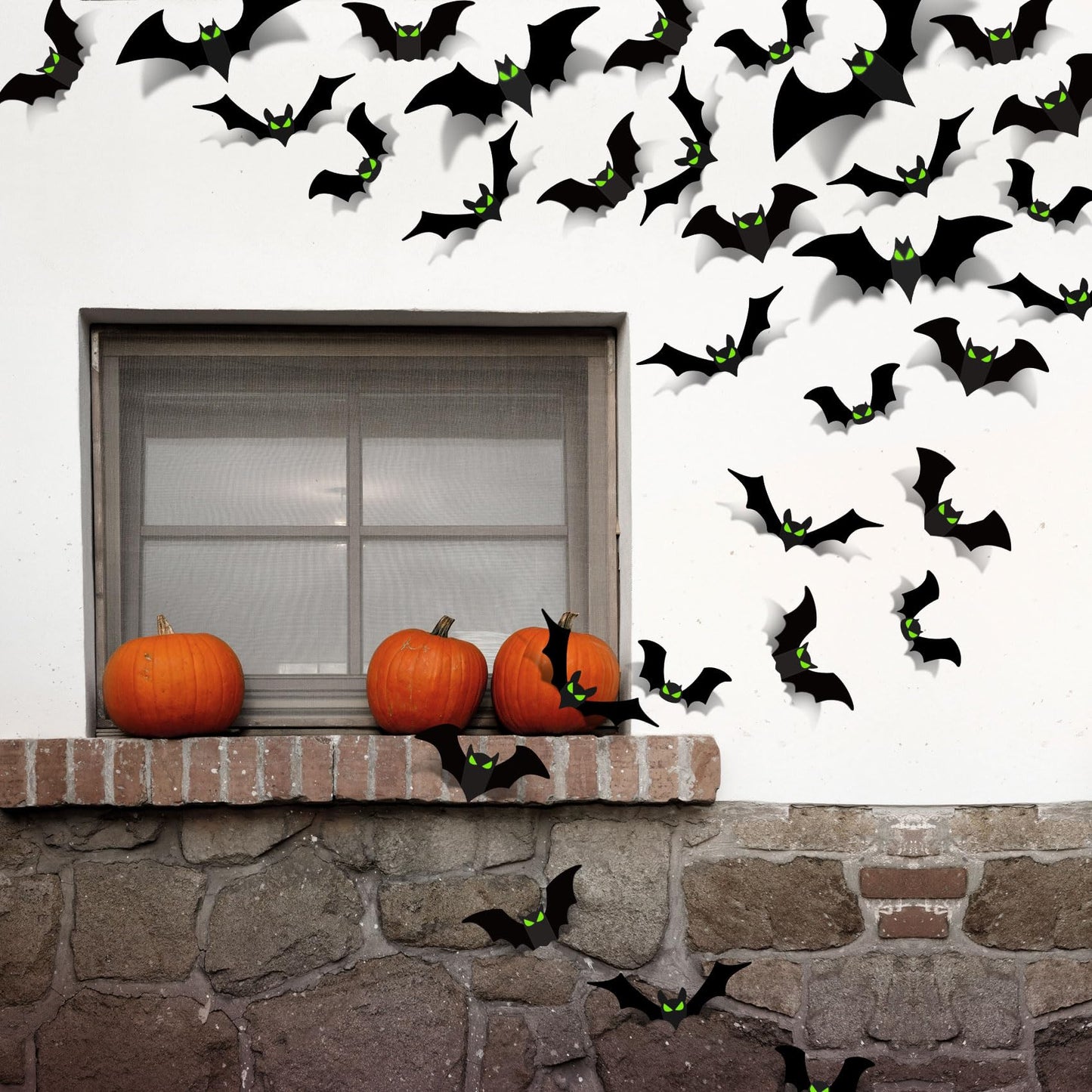 Halloween Decorations - Indoor 3D Bats Wall Decor with Glow Eyes for Home, Room, Bathroom, Outdoor - 124 Pcs