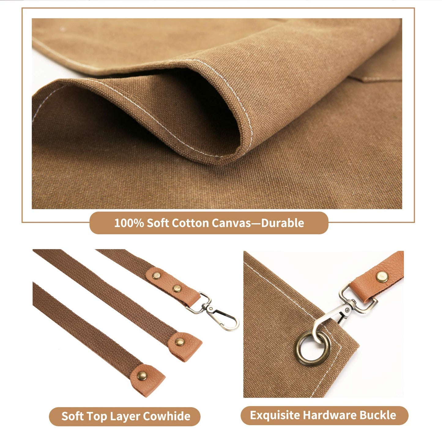 Chef Apron, Cotton Canvas Cross Back Apron with Pockets for Women and Men,Adjustable Strap and Large Pockets Apron,Kitchen Cooking Baking Bib Apron