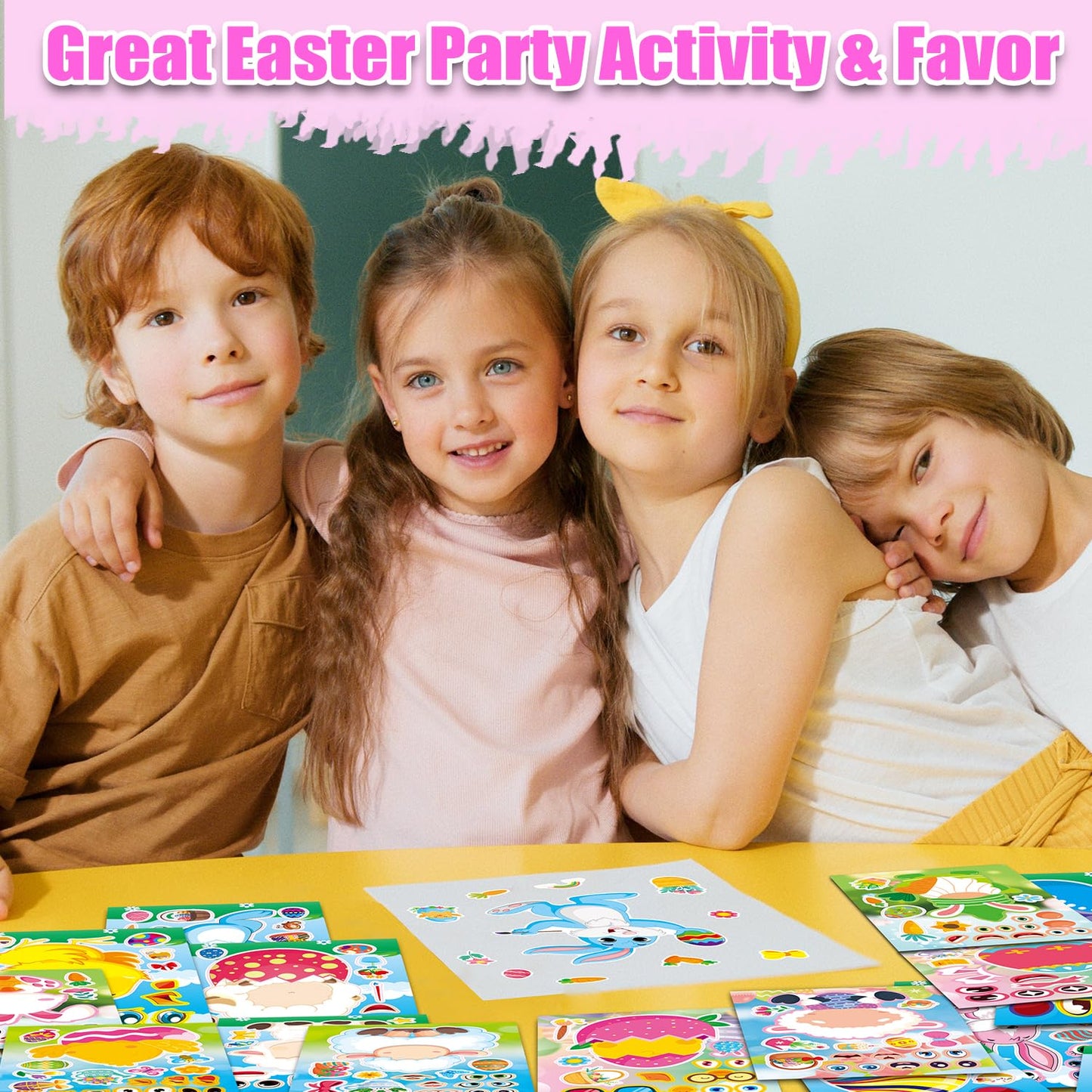 64 Sheets Easter Make a Face Stickers for Kids - 16 Cute Designs - Fun Party Favors, Crafts, Decorations & Basket Stuffers for Easter