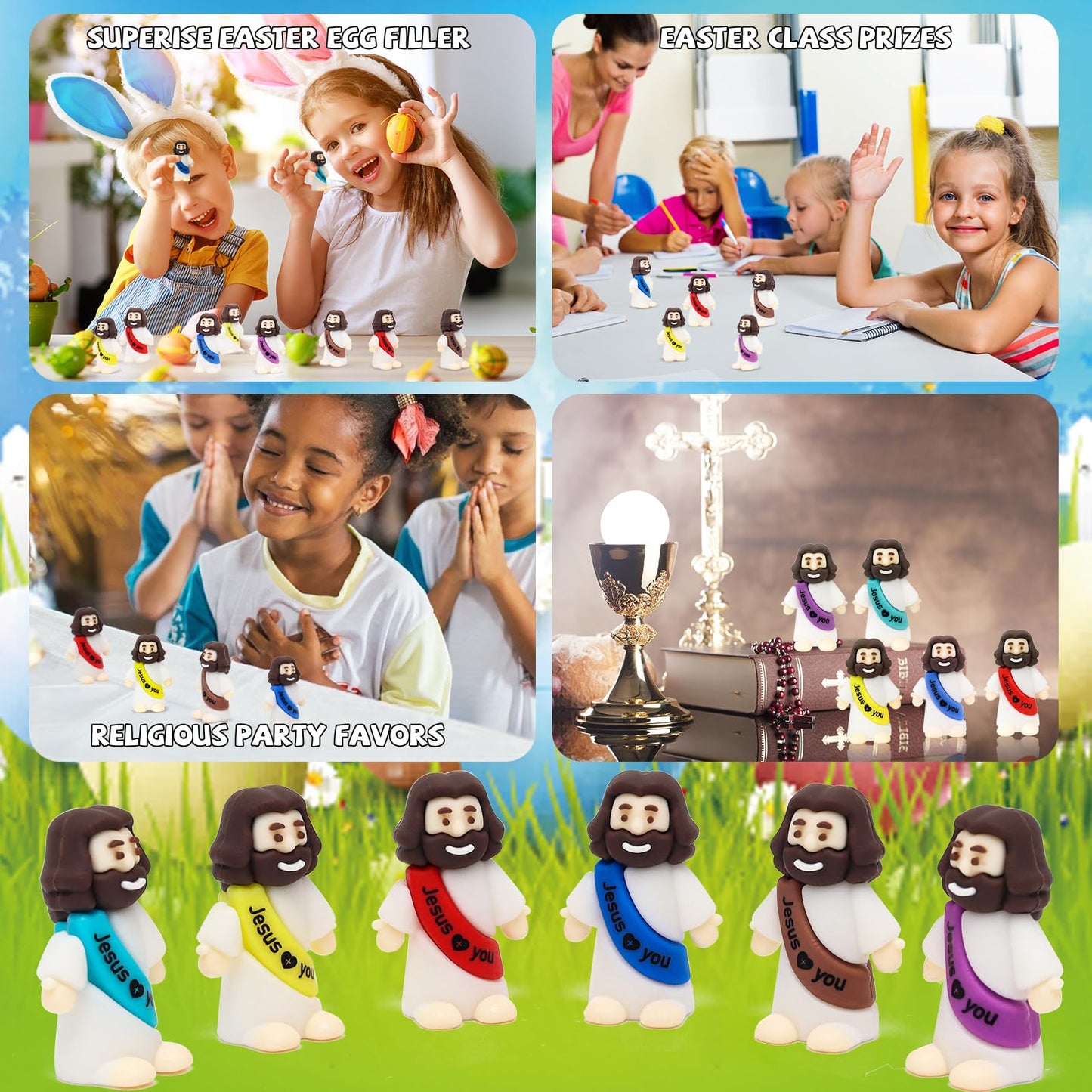 YuDanae 100pcs Jesus Loves You Figures, Mini Jesus Figurines in Bulk for Sunday School Religious Party Favors, Baby Jesus Figure Mini for Baptism Gifts and Easter Egg Stuffers
