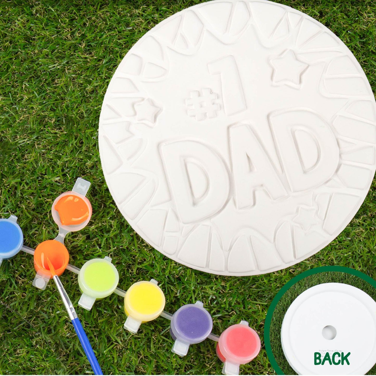 Creative Roots Paint Your Own #1 Dad Stepping Stone, Paintable Ceramic 7 in. Stone, Includes 6 Acrylic Paints & Paintbrush, Great Arts and Crafts for Kids Ages 8-12, Father's Day Gift