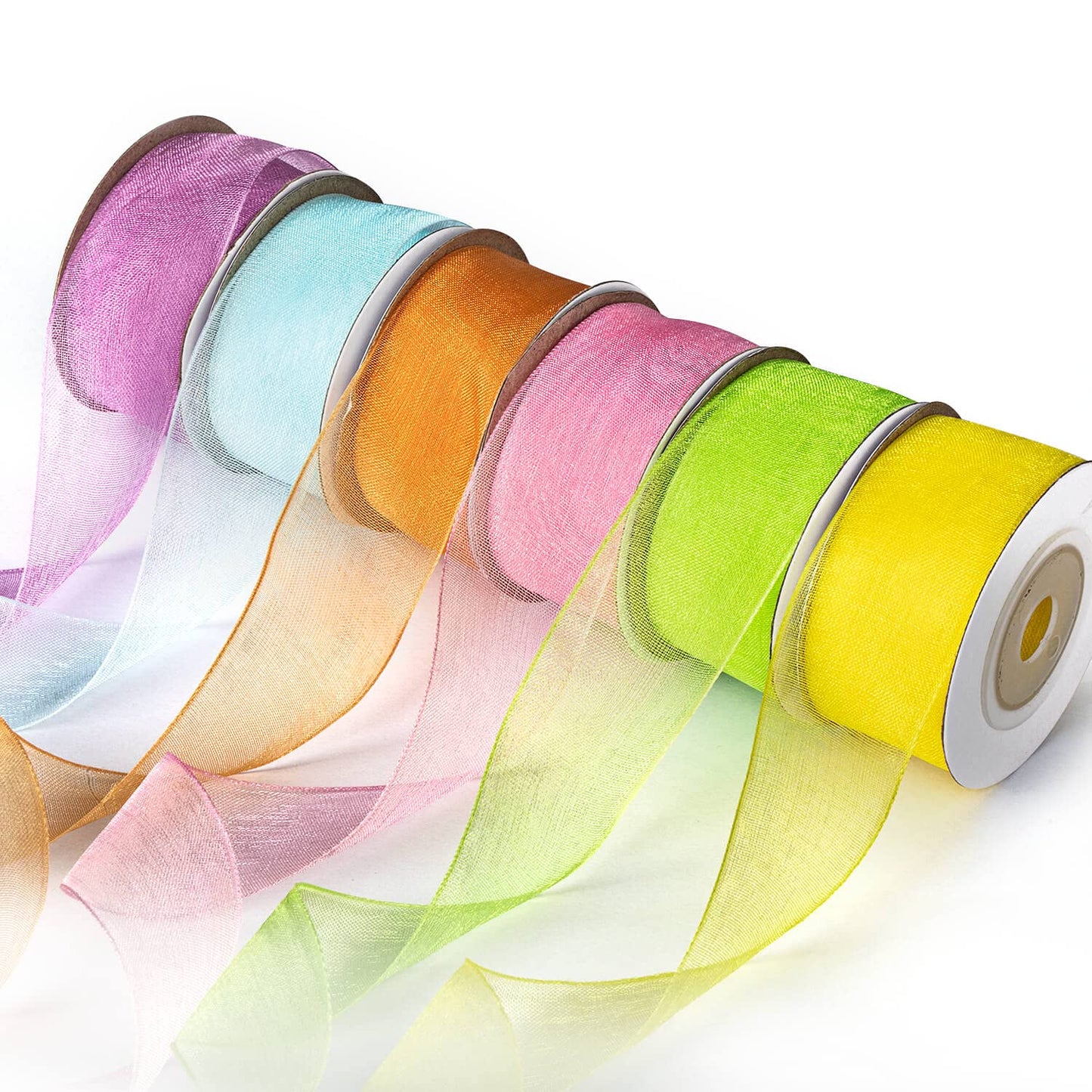 6 Spools Ribbon Sheer Chiffon Ribbon Gift Wrapping Ribbon Summer Ribbon Organza Ribbon for Crafts, 1 Inch Wide 60 Yards