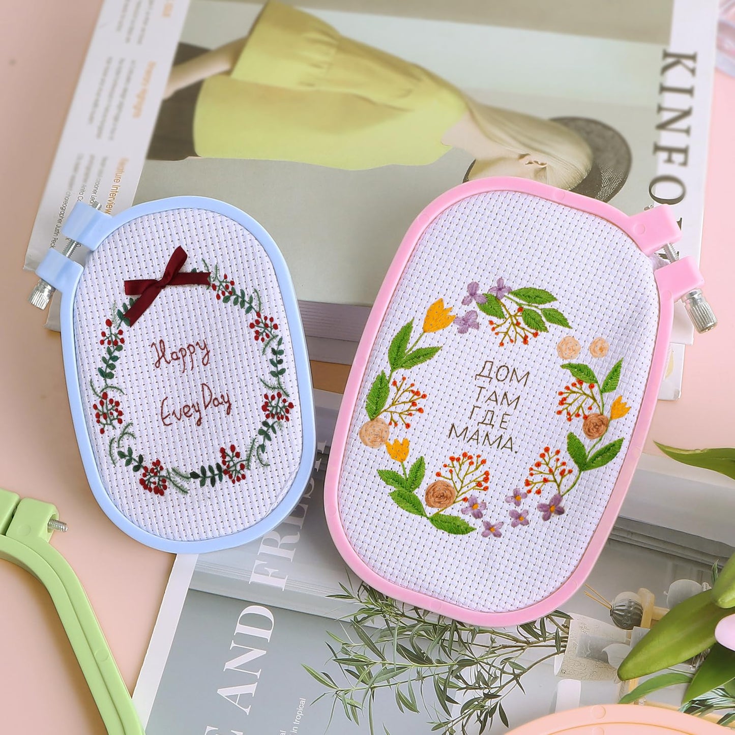 5 Pack ABS Rectangular Embroidery Hoops Set, Cross Stitch Hoops 5 Inch 6 Inch 10 Inch 12 Inch 15 Inch Plastic Candy Color Embroidery Hoop for DIY Embroidery Craft