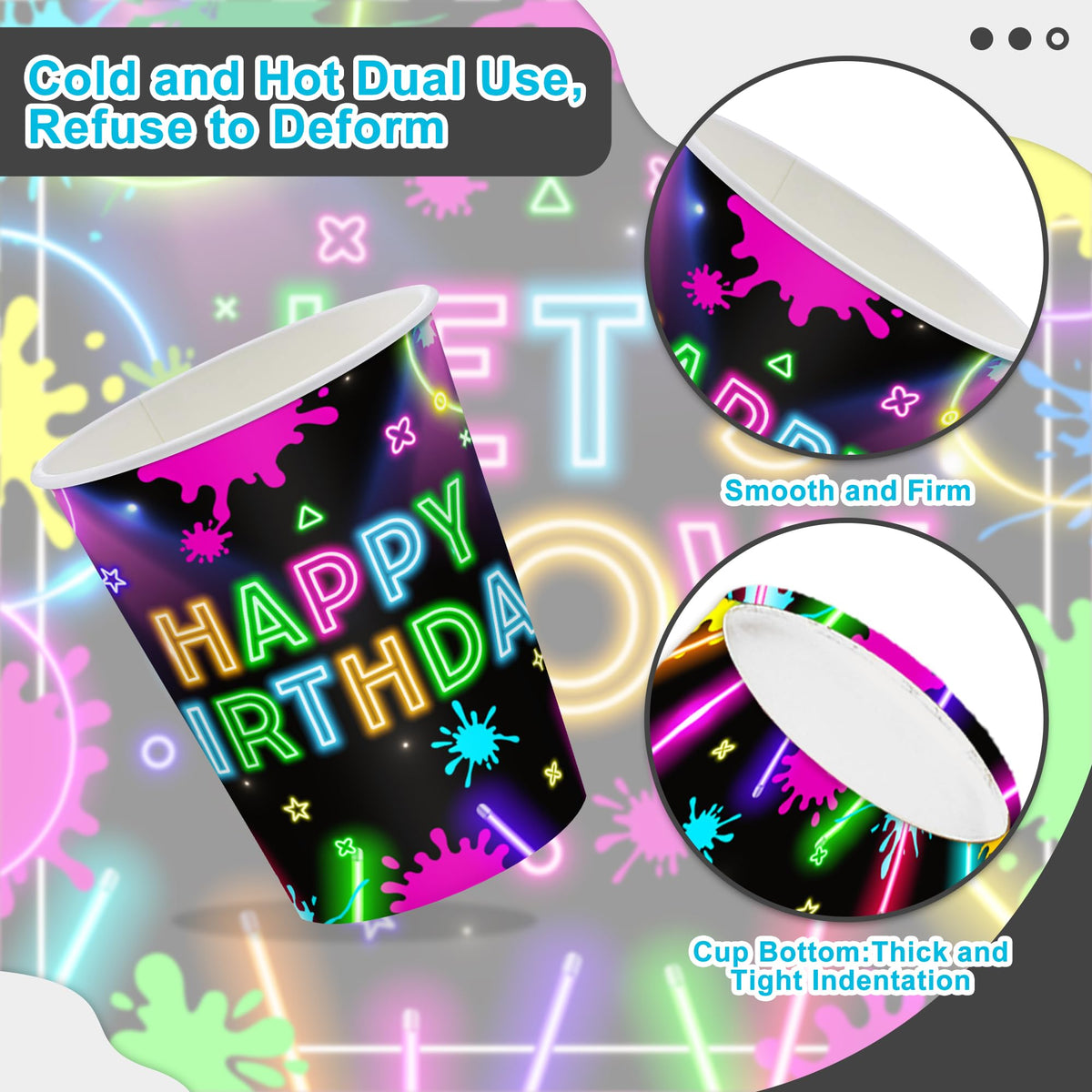 120PCS Let's Glow Party Supplies Neon Birthday Party Decorations for Kids Neon Glow in the Dark Tableware Set Plates Napkins Cups Forks Knives for 20 Guests