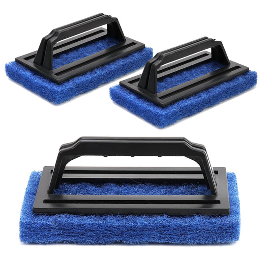 3 Pack Screen Printing Scrub Pad, Blue Scrub Cleaner Brush with Handle, Silkscreen Ink Remover for Reclaiming Mesh Frames