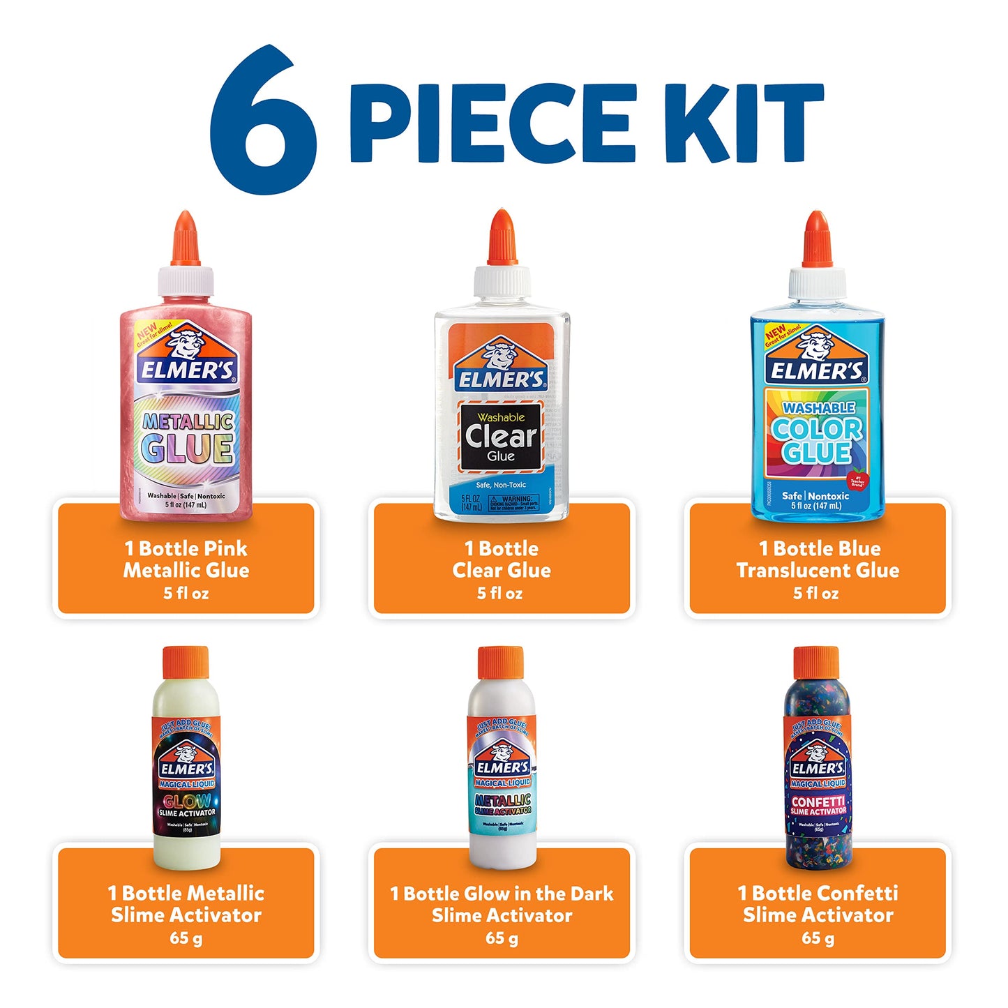 Elmer's Collection Slime Kit | Supplies Include Glow In The Dark Magical Liquid Slime Activator Metallic Magical Liquid Confetti Translucent Glue Metallic Glue Clear 6 Count