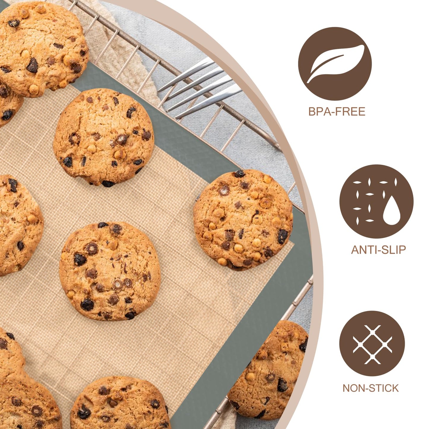Silicone Baking Mat, 3 Pack Reusable Baking Sheet, Non-Stick ＆ Food Safe Silicone Mats for Baking for Making Cookies Macaroons Bread, Baking Supplies ＆ Accessories